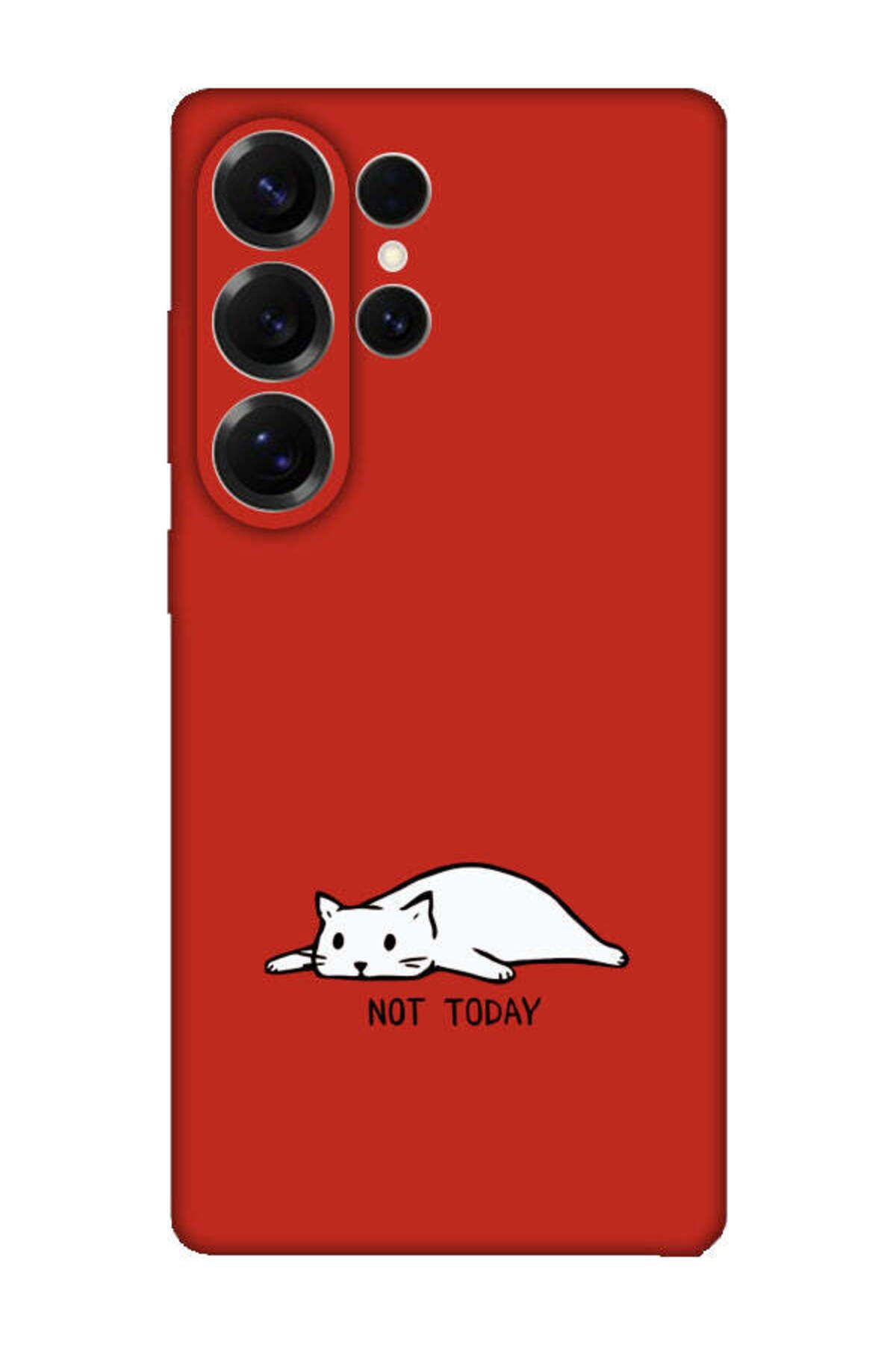 frondcase Samsung S25 Ultra Not Today Kedi Kırmızı Telefon Kılıfı