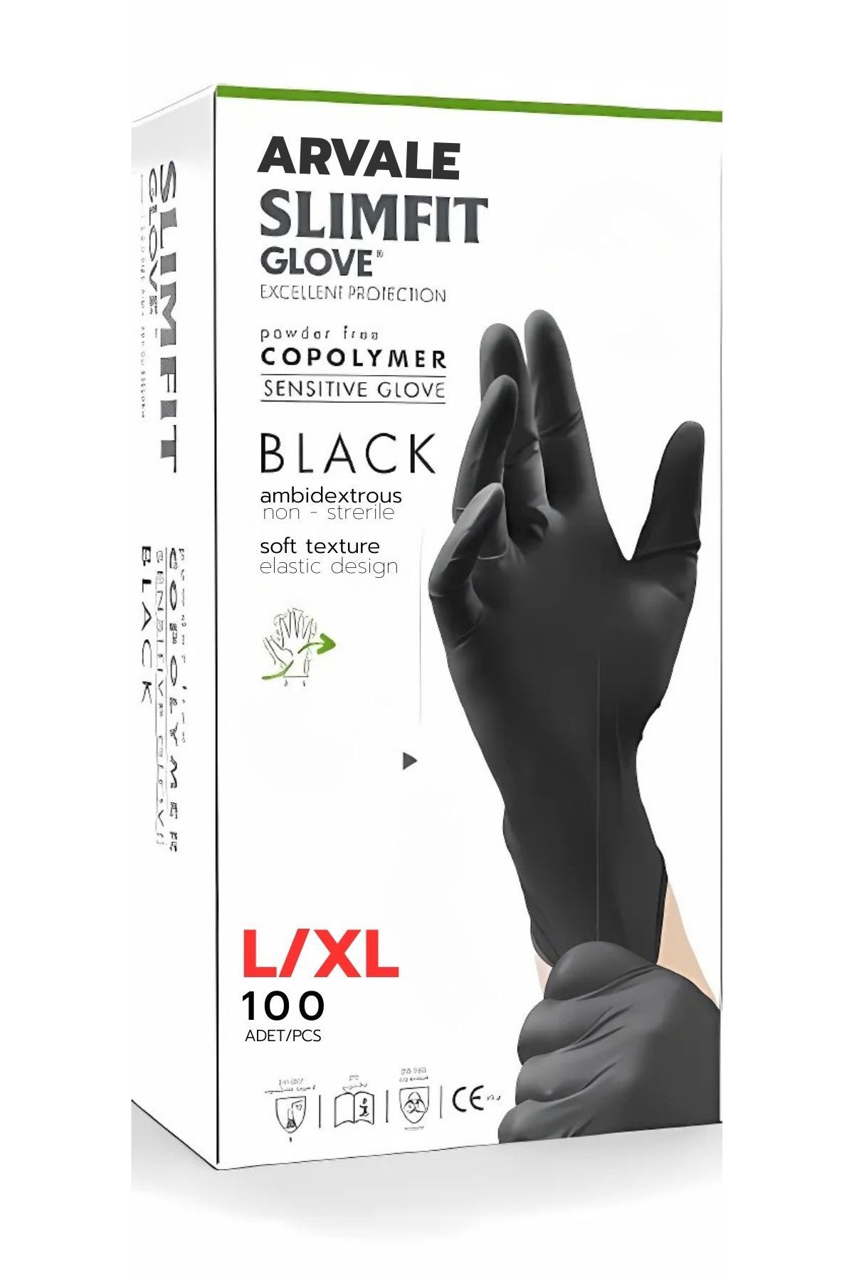 ARVALE 100'lü Slimfit Copolymer Eldiven L/XL SİYAH