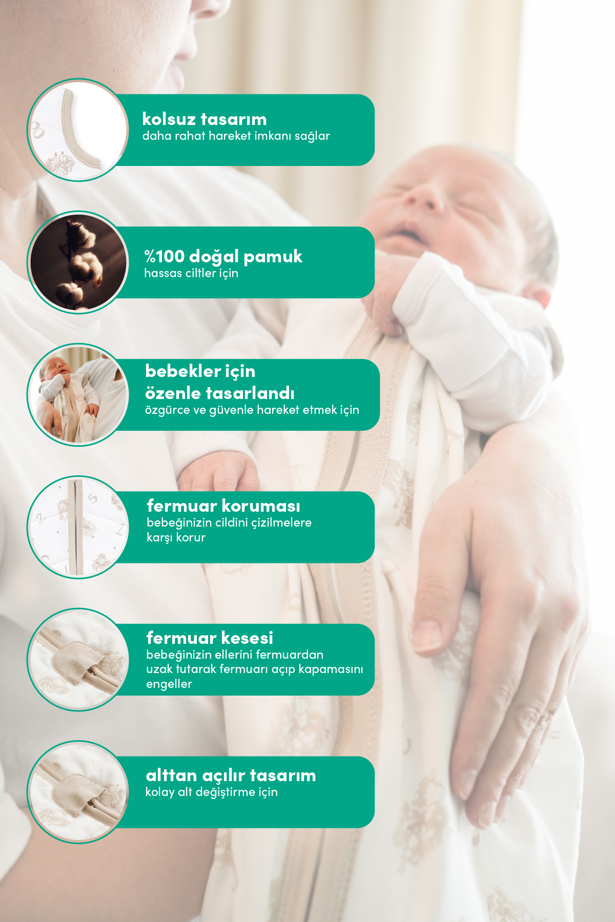 Minuche Bebek Giyilebilir Battaniye - 0.5 TOG %100 Pamuk İnce Yazlık Kundak - Erkek ve Kız fotoğrafı 3 (önizleme)