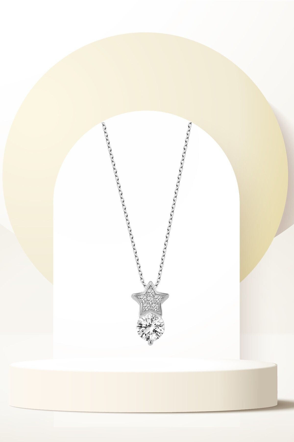 Swaroski Zirconia Taşlı Yıldız Tektaş Kadın Kolye - Modern Işıltı