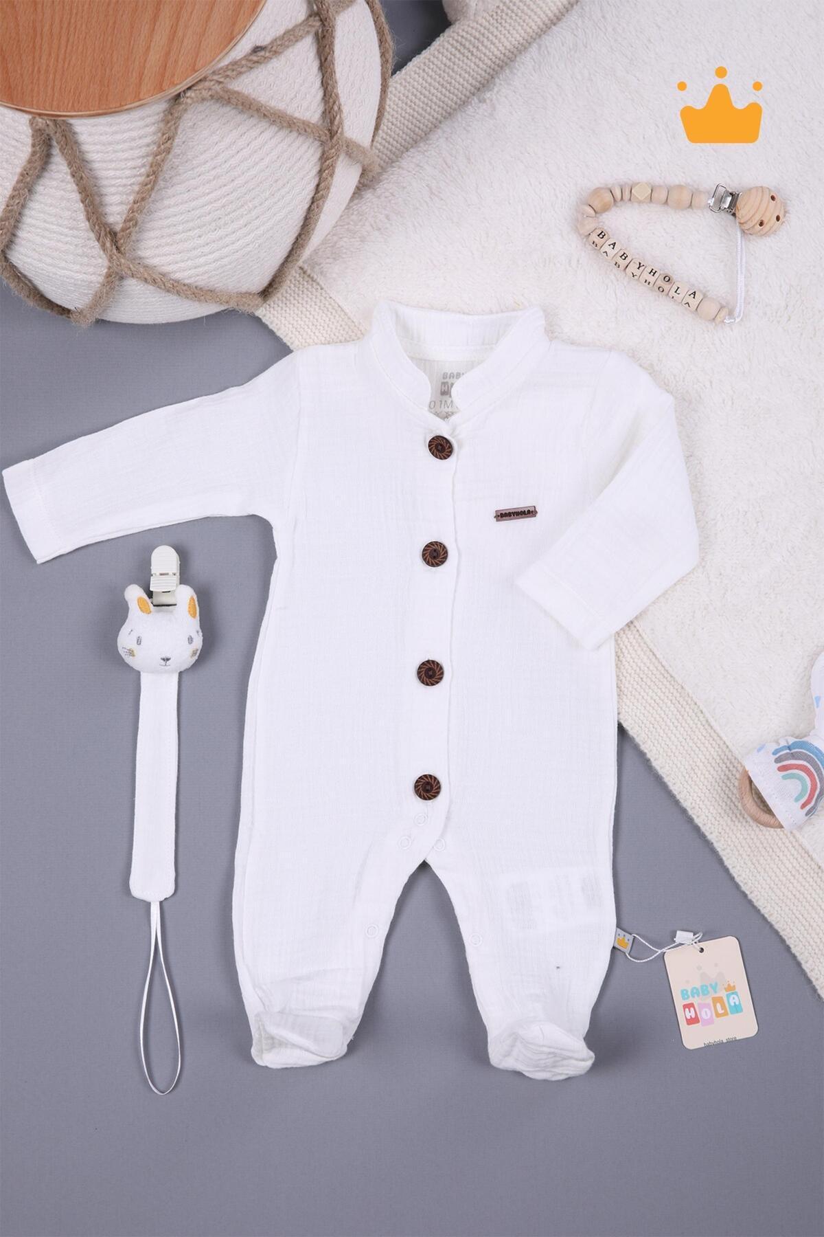 Babyhola Müslin Emzik Askılı Bebek Tulum Unisex 1094 fotoğrafı 2 (önizleme)