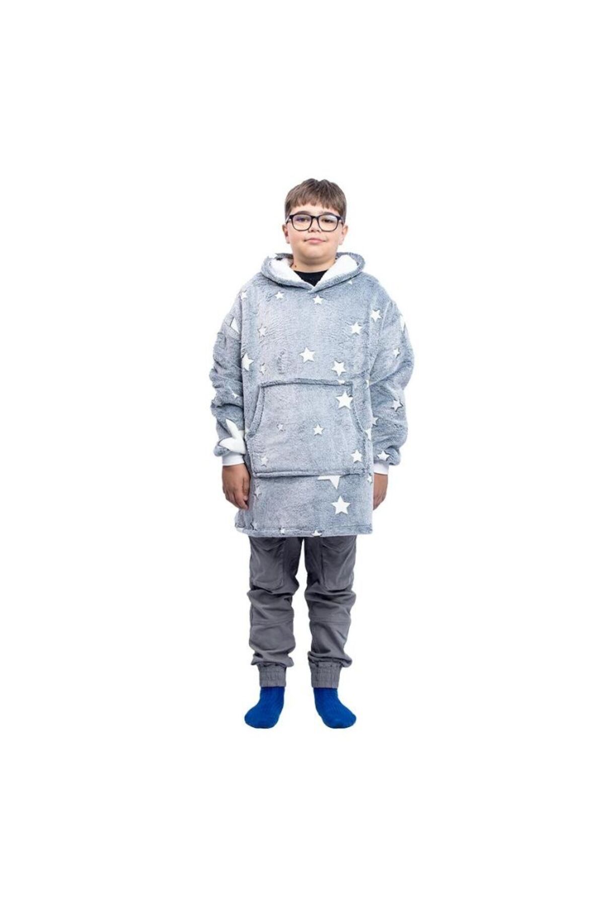 OEM Patura Cu Maneci, Tip Hanorac, Fosforescenta, Pentru Baieti, Cu Buzunar, Flanel & Polar, 75 Cm - One Size