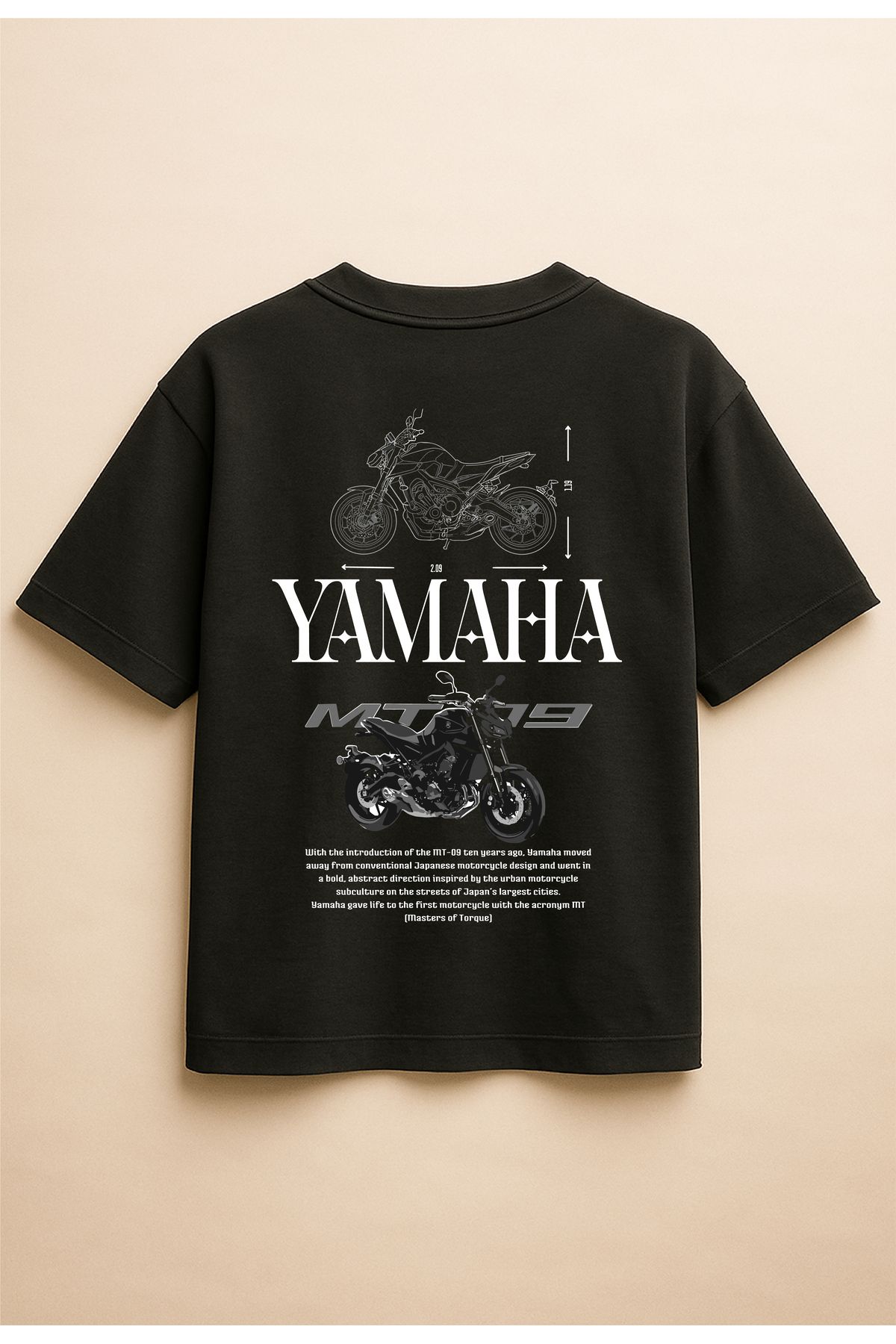 Altair Tr Siyah Renk Oversize Yamaha Mt-09 Motosiklet Baskılı Unisex Tişört T-Shirt