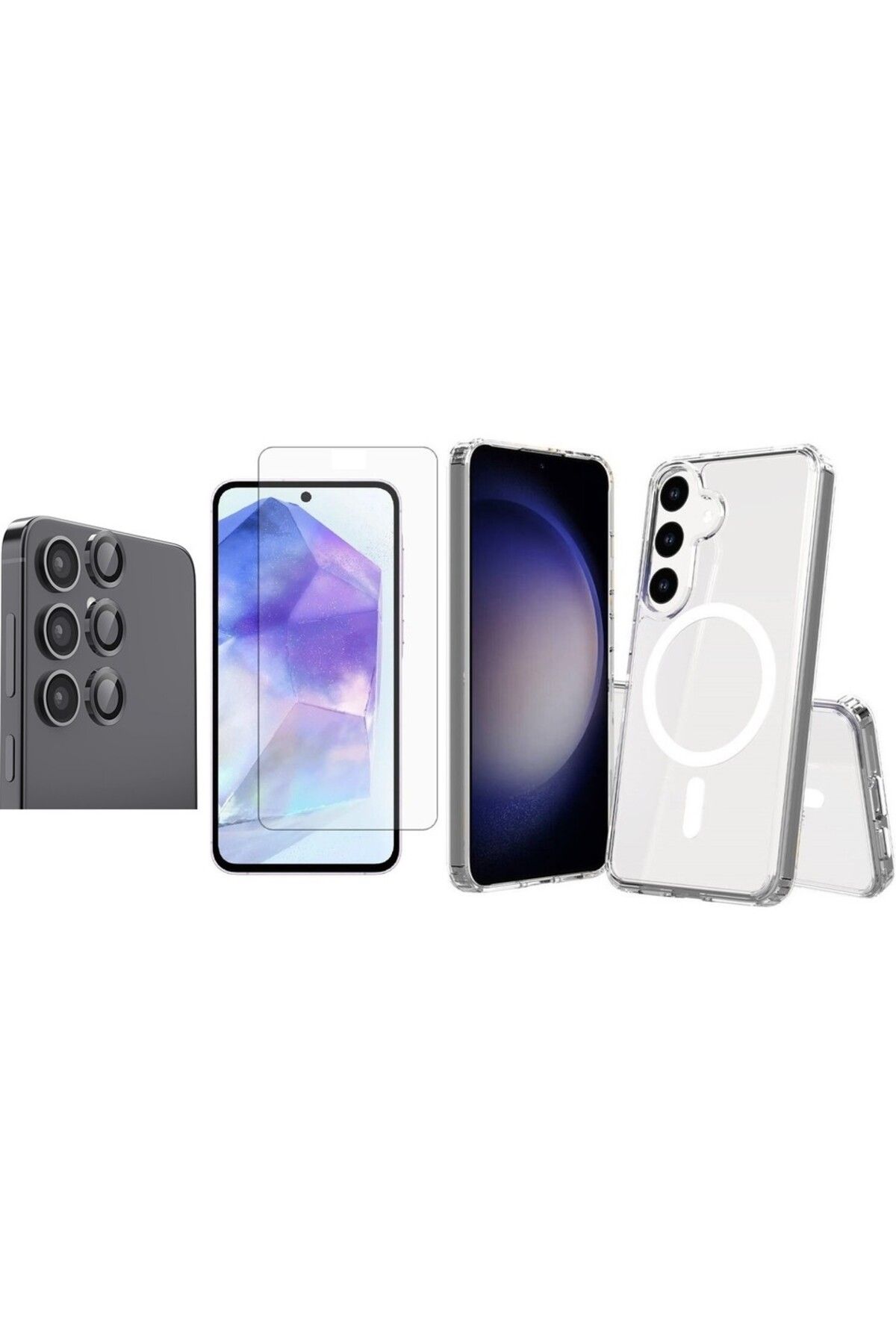 Vendas Samsung Galaxy S23 FE Kılıf M-safe Şarj Özellikli Sert PC Embos Kapak + Lens + Nano Ekran Koruyucu