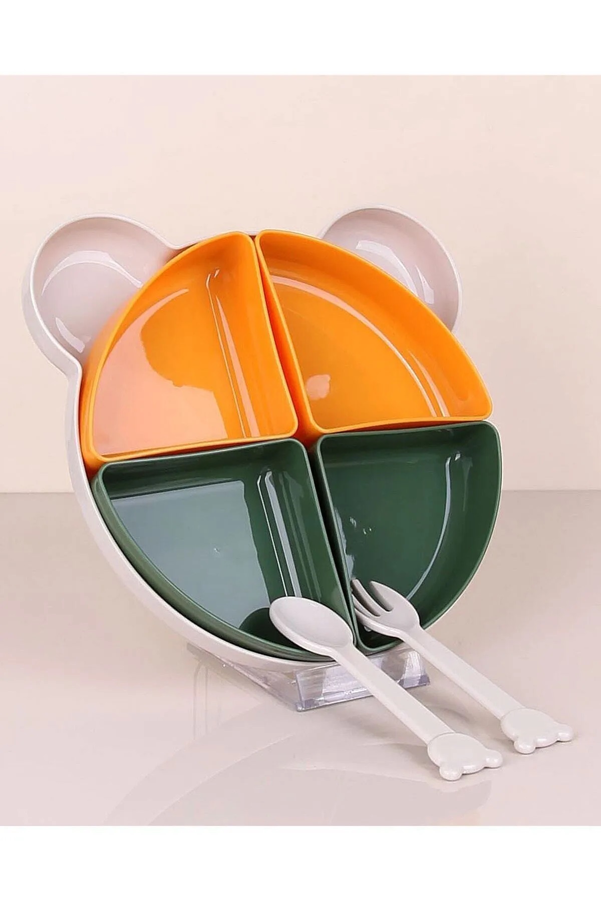 HerEveOyuncak 4 Bölmeli Ayıcık Tabldot Mama Tabağı Kaseli Tepsili + 3 Bölmeli Kapaklı Pratik Kahvaltılık - 2li Set fotoğrafı 4 (önizleme)