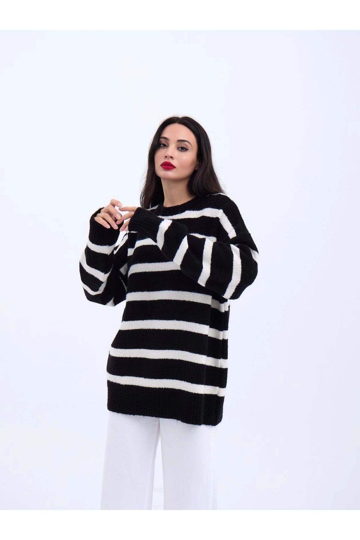 MODA 43111 TRİKO ÇİZGİLİ SALAŞ KAZAKSİYAHEKRU
