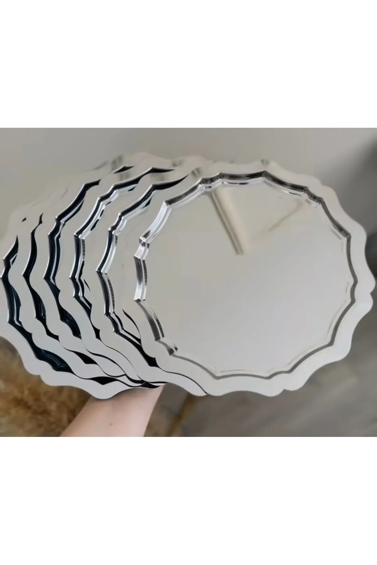 Aslı Hediyelik 6'lı 22 Cm Yuvarlak Gümüş Dekoratif Çay, Kahve, İkramlık, Pasta Sunum servis Tepsisi