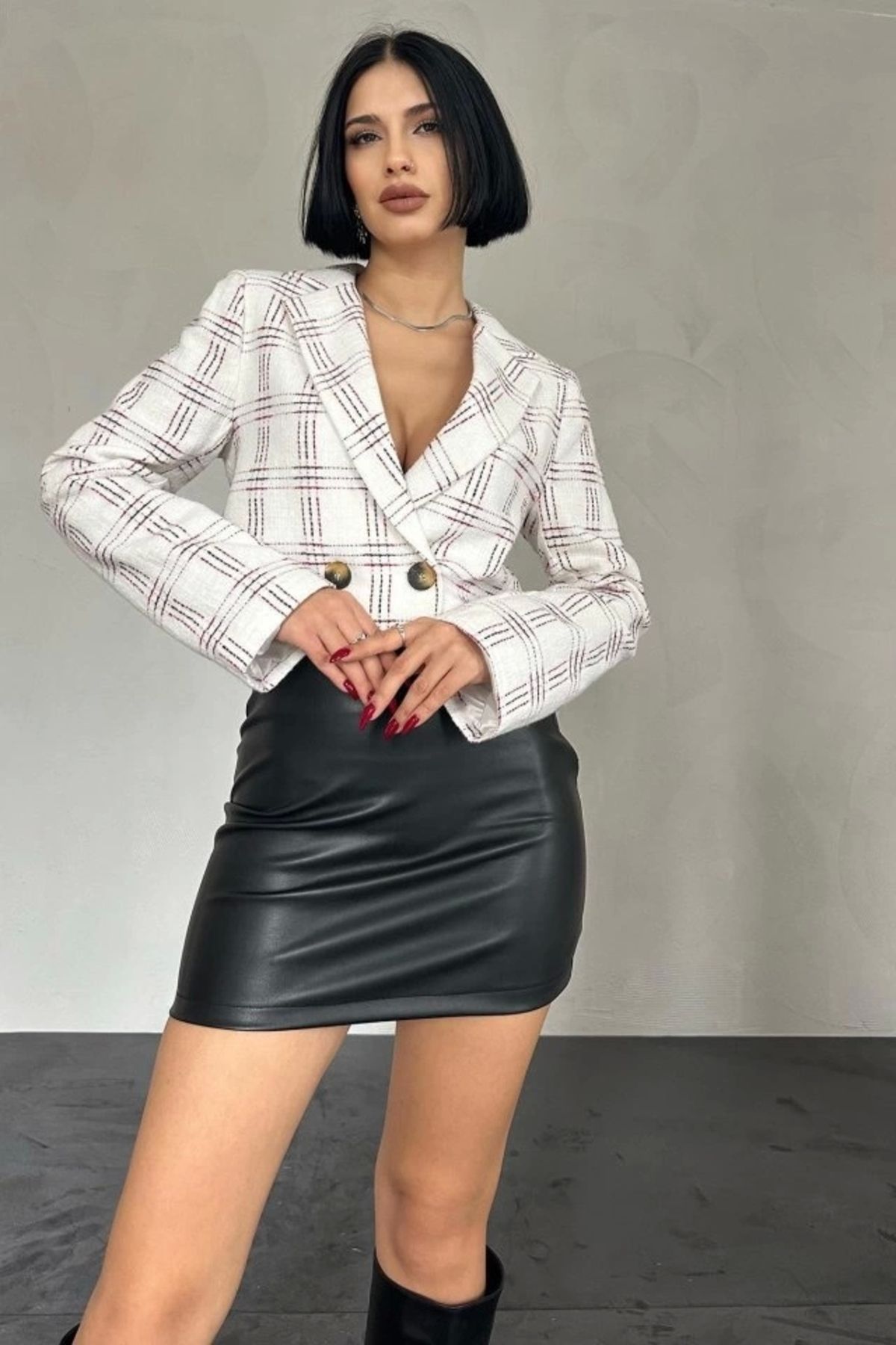 MODA Desenli Crop Ceket
