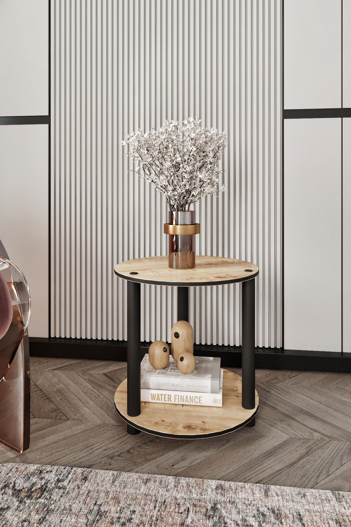 RC HOME Dekoratif 2 Raflı Yuvarlak Kitaplık