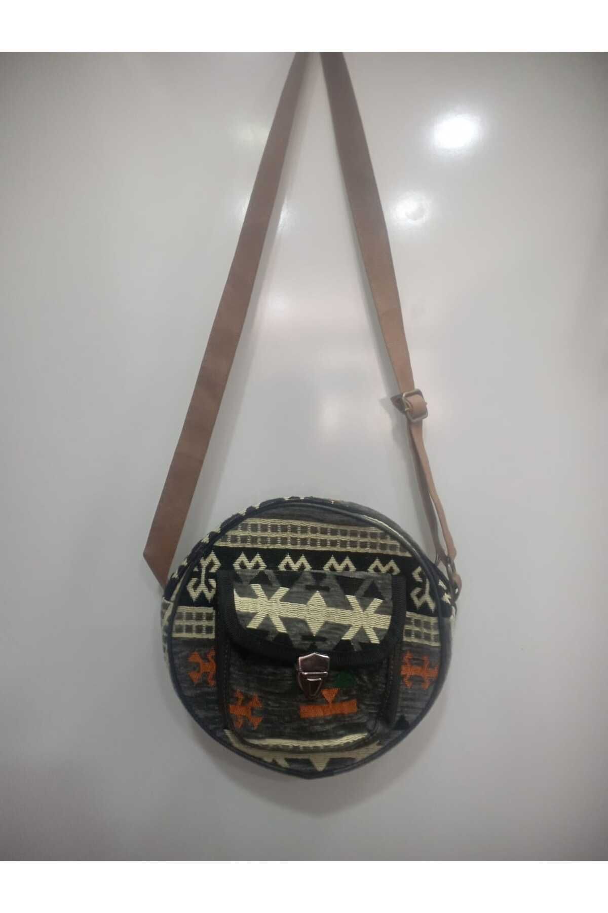 NUR TEKSTİL Kadın gri Etnik-otantik Orijinal Kilim Dokuma omuz Çantası Yıkana Bilir Çanta