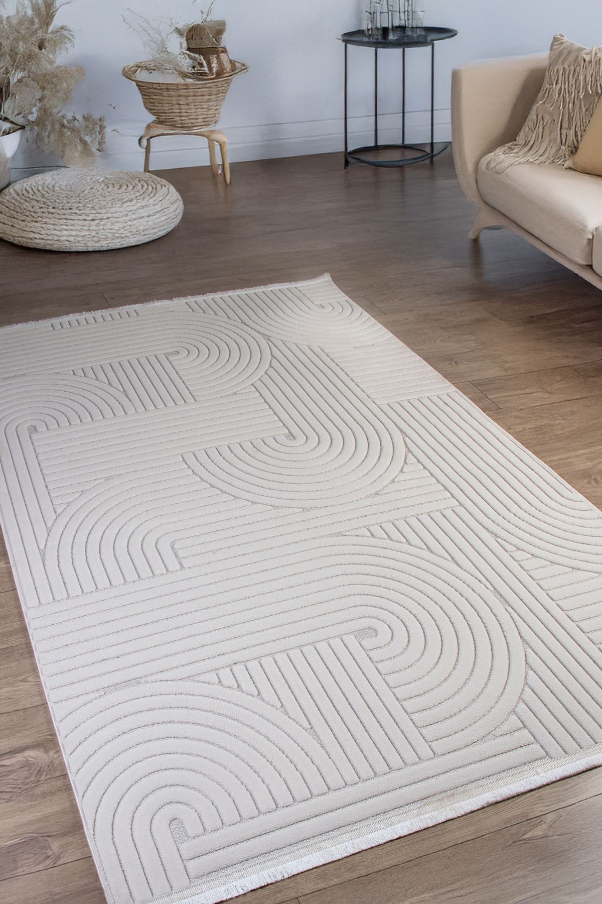 Vila Nova Home Açık Krem Renkli Modern Desenli Sisal Dokuma İskandinav Tarzı Oturma Odası Salon Koridor Halısı
