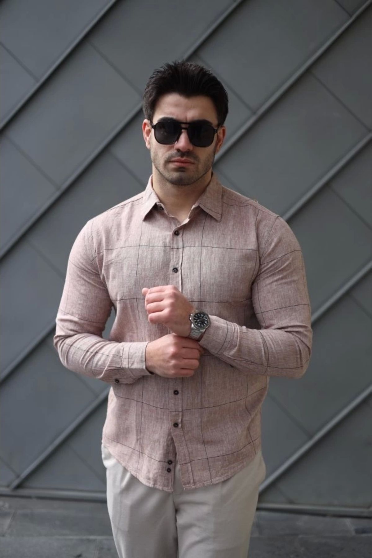 MODA Erkek Pamuklu Keten Kumaş Gömlek