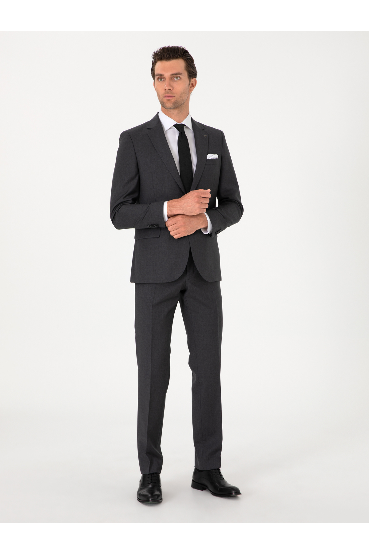 کت و شلوار کلاسیک ۱۰۰٪ پشمی، خاکستری دودی، اسلیم فیت برند کاشارل کد:(50304078-VR058) Cacharel