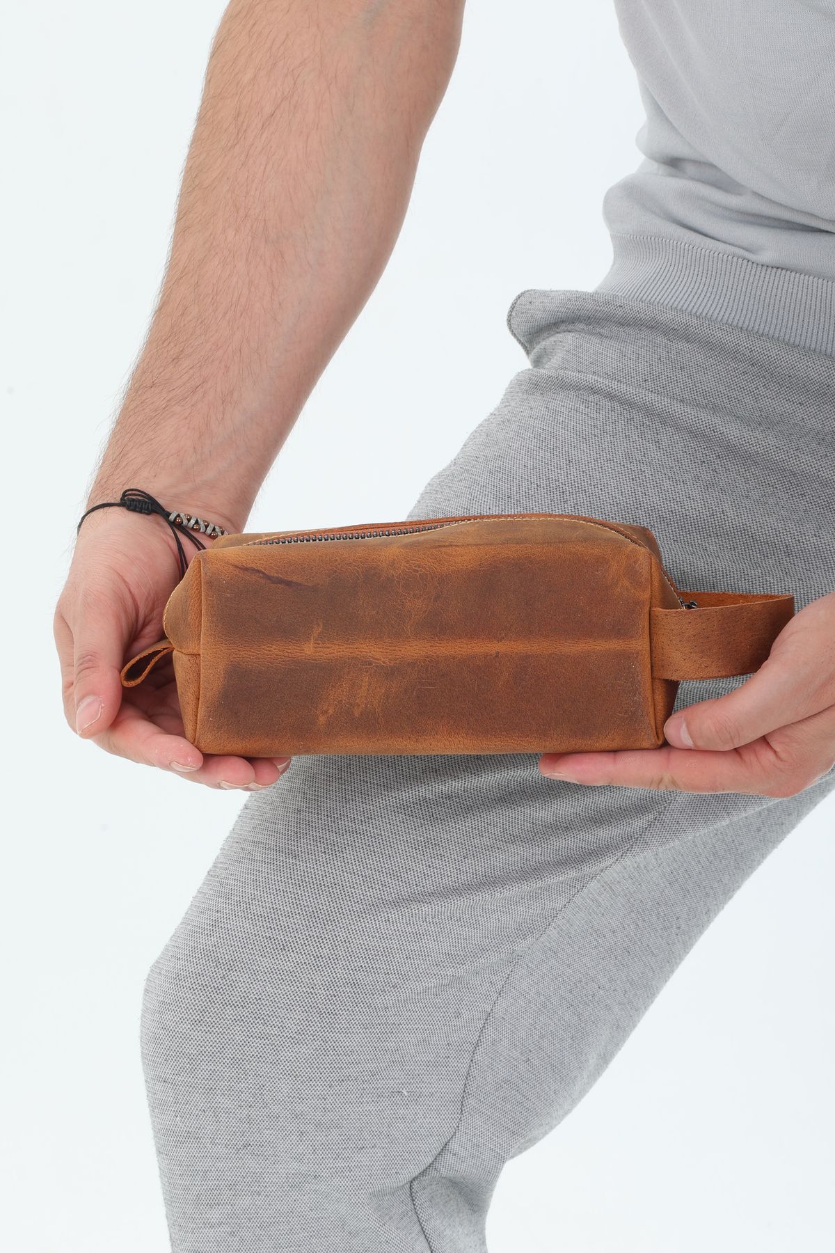Erzeno Erkek Hakiki Deri Portföy Clutch Traş Bakım Kozmetik Çantası ve Günlük El Çantası Dopp Kit