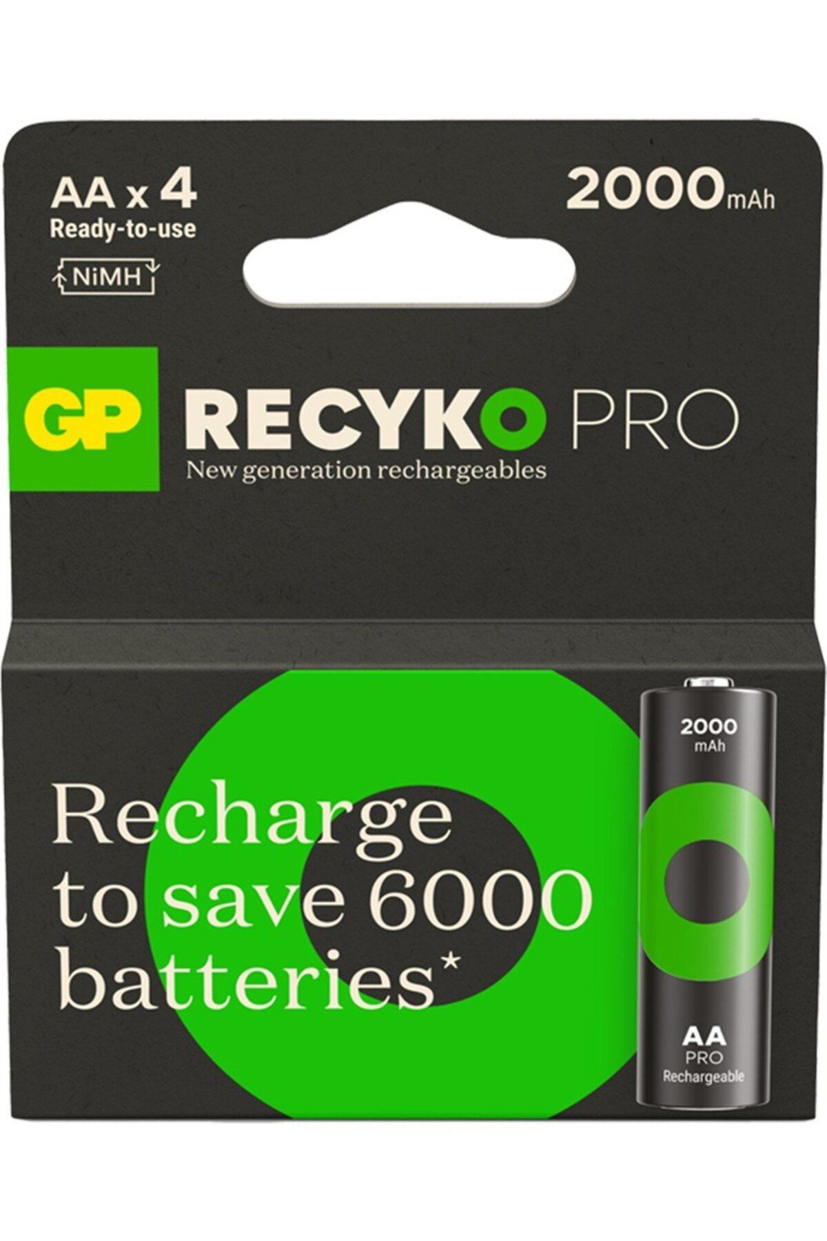 GP Recyko Pro 2000 mAh 1.2V AA Boy NiMH Kalem Şarjlı Pil 4'lü Kart