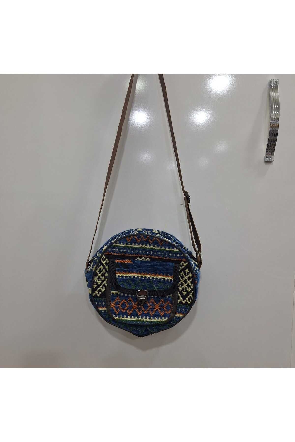 NUR TEKSTİL Kadın lacivert Etnik-otantik Orijinal Kilim Dokuma omuz Çantası Yıkana Bilir Çanta