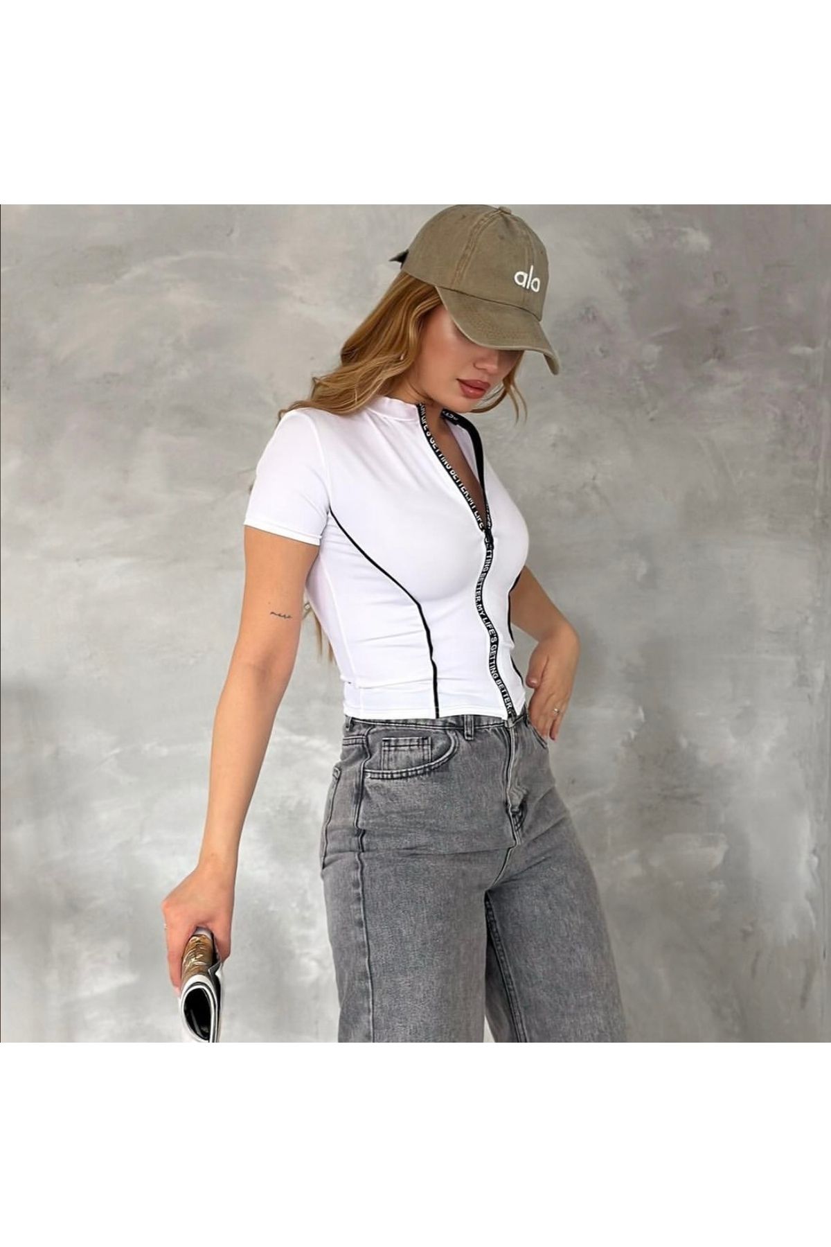 SmoothStride Dalgıç Kumaş Fermuarlı Crop Top