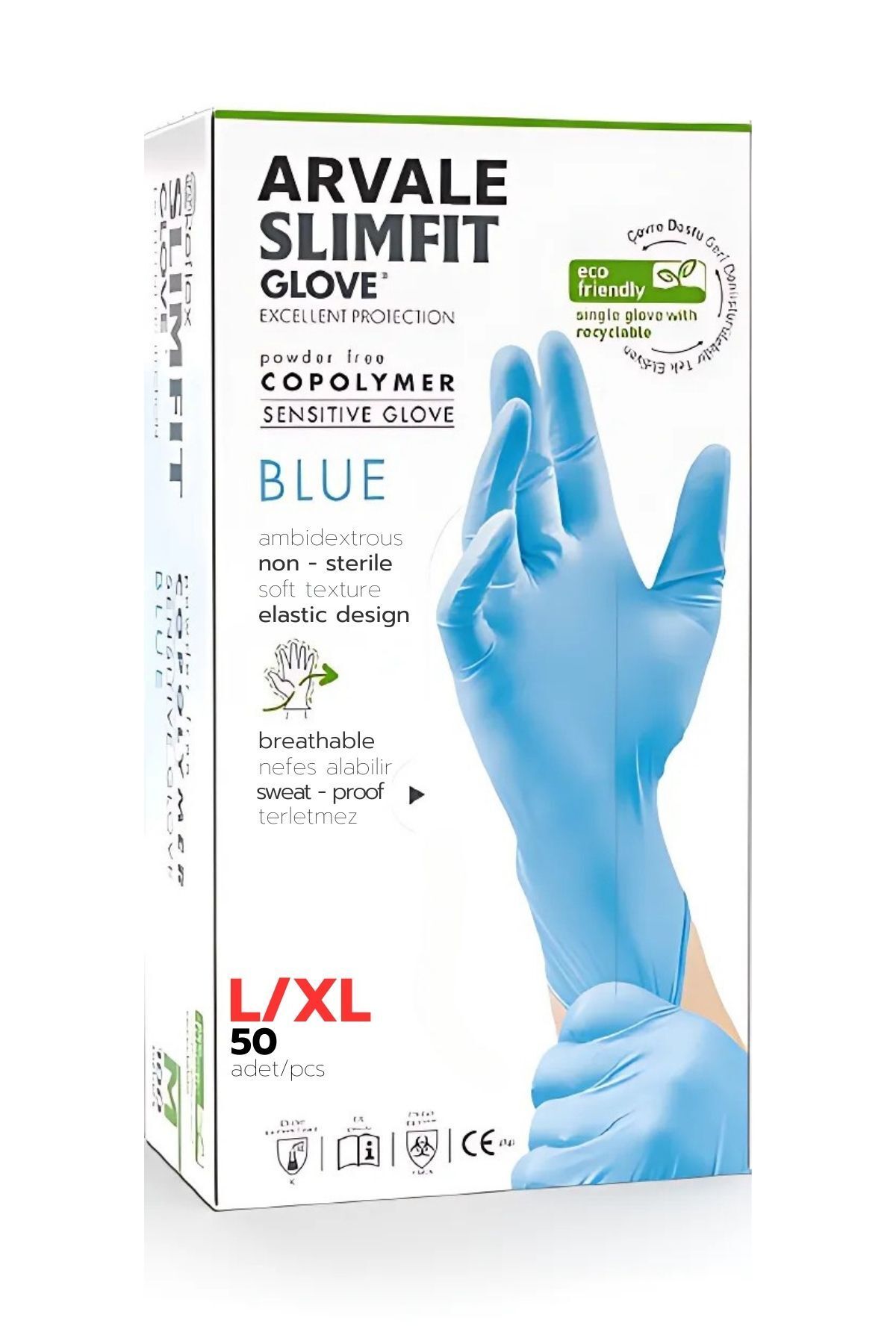 ARVALE 50'li Slimfit Copolymer Eldiven L/XL Beden MAVİ