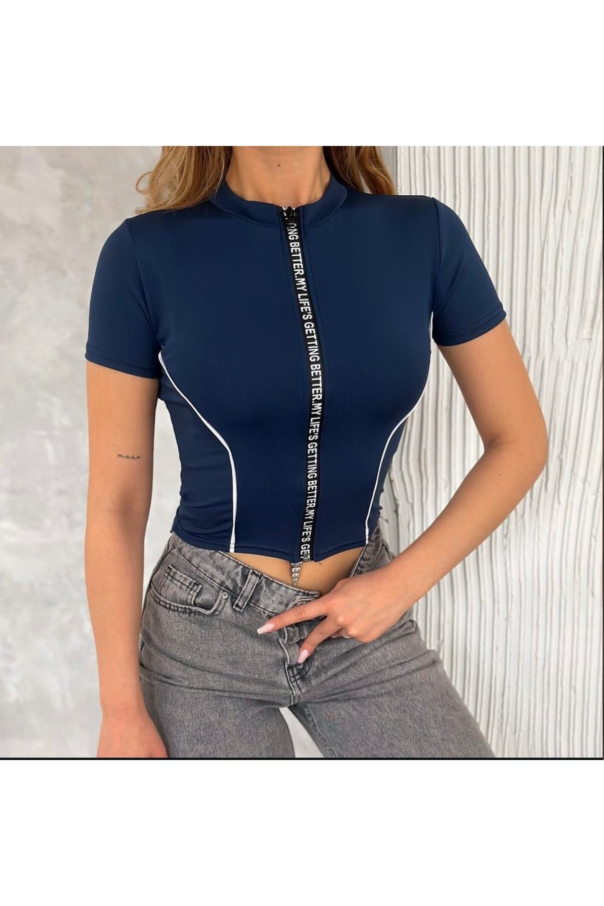 SmoothStride Dalgıç Kumaş Fermuarlı Crop Top