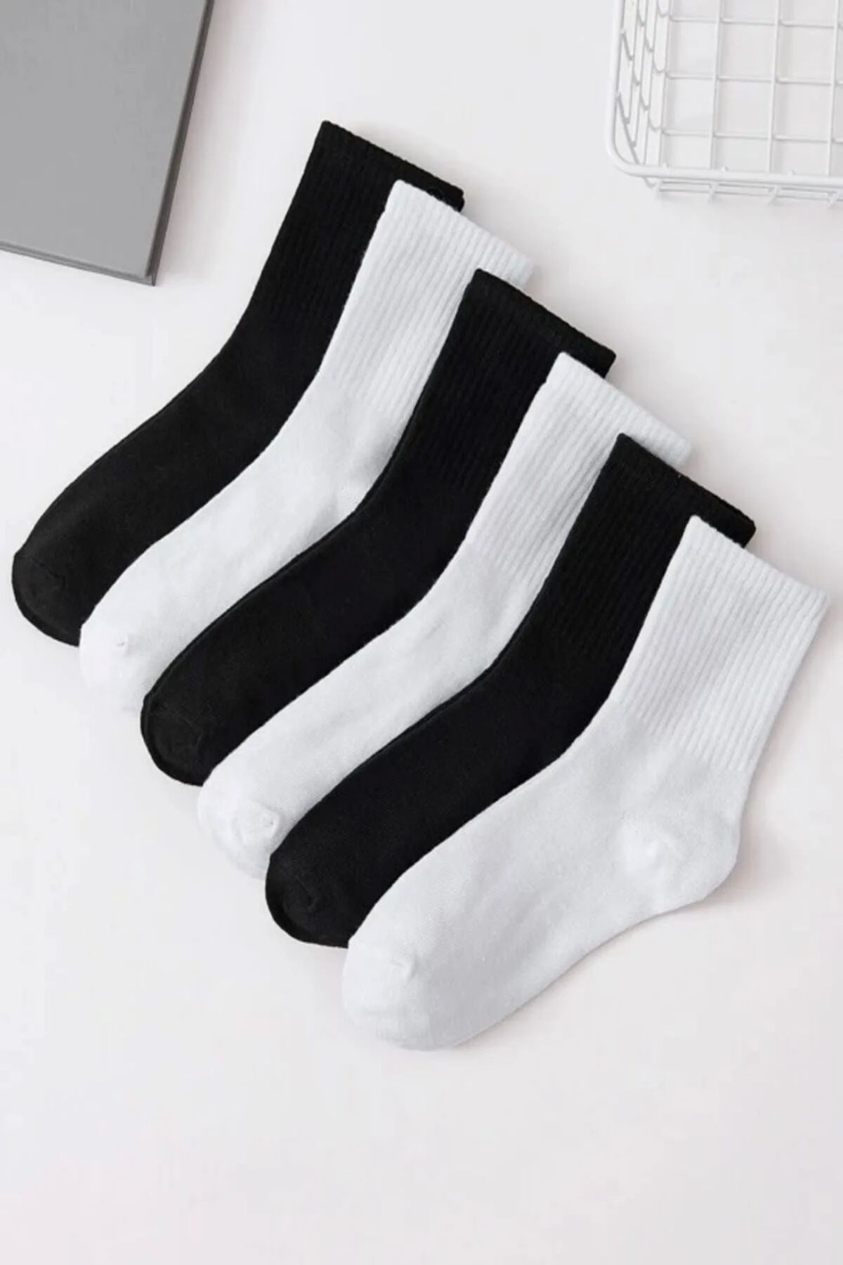 peru moda 6'lı Unisex Beyaz Çizgili Kolej Çorap (PAMUKLU)