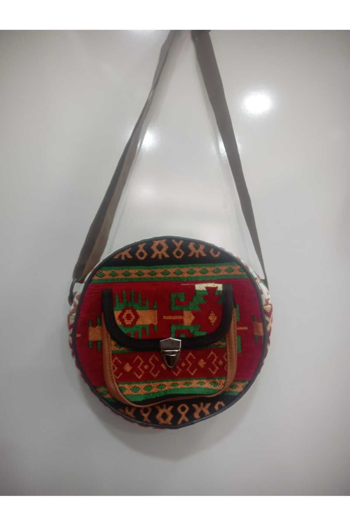 NUR TEKSTİL Kadın kırmızı Etnik-otantik Orijinal Kilim Dokuma omuz Çantası Yıkana Bilir Çanta