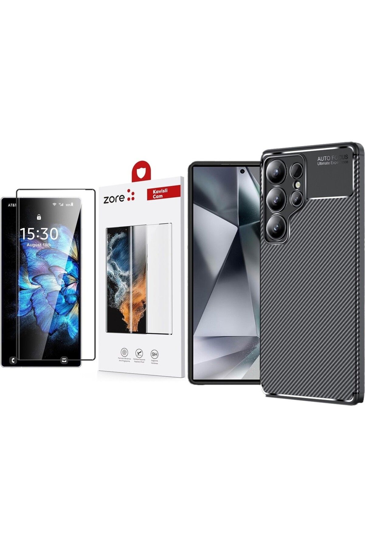 Vendas Samsung Galaxy S25 Ultra Kılıf Zore Negro Silikon Kapak + Parmak İzi Okumalı Cam Ekran Koruyucu