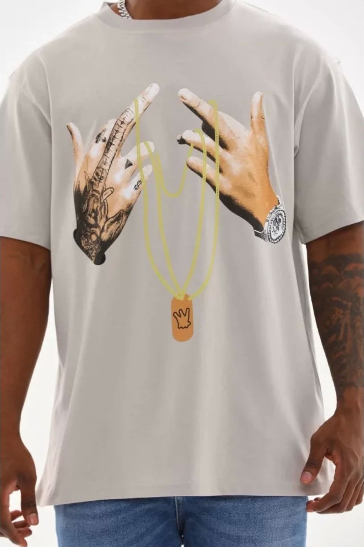 MODA Unisex Baskılı Oversize Thirt Gri