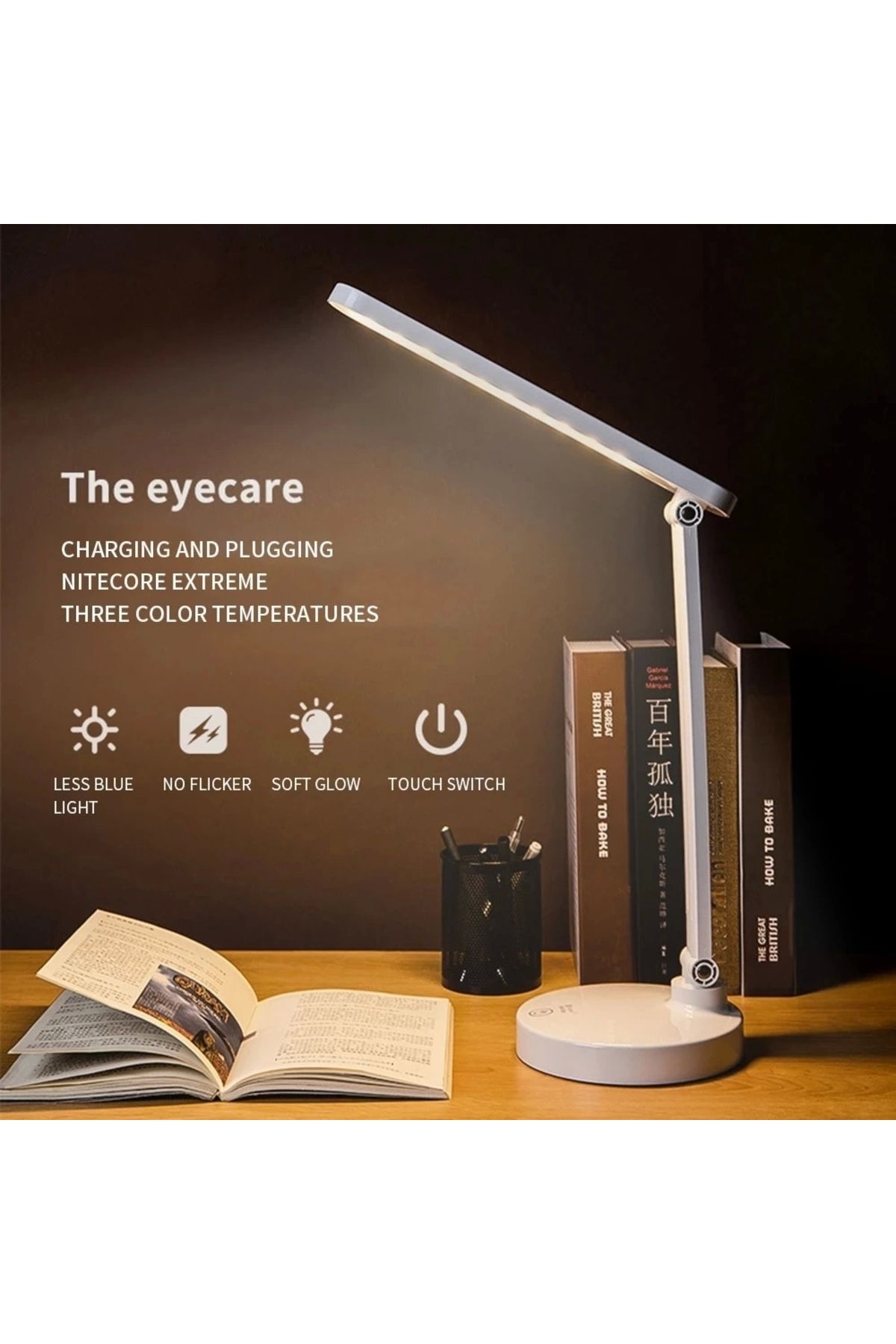 ShopNova Şarjlı 40 Led Çalışma Okuma Işığı Kademeli Masa Lambası Ayarlanabilir Renk Tonu Ve Parlaklık Ps-1912
