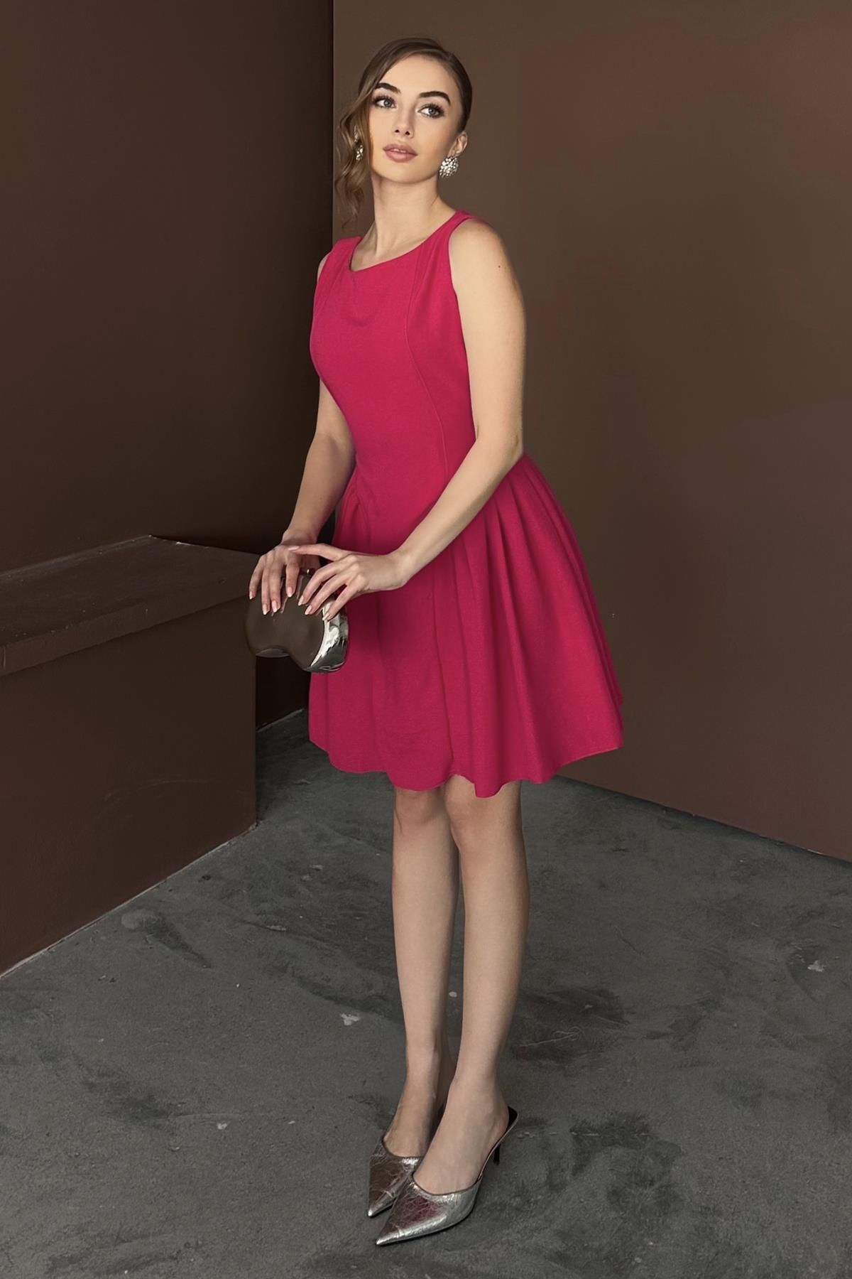Elbee Fashion Woman Mini Boy Büzgülü Keten Elbise
