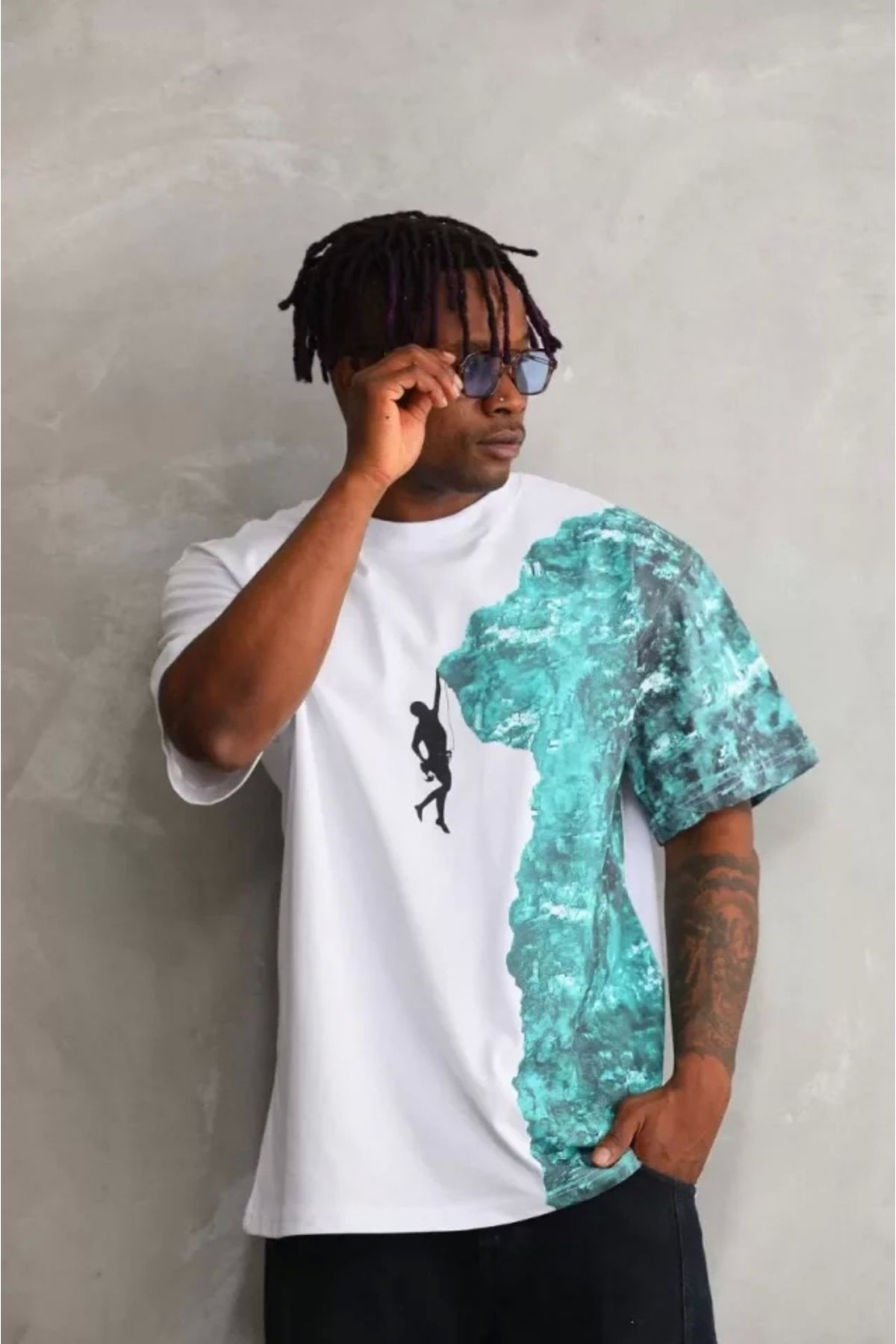 MODA Unisex Bisiklet Yaka Baskılı Oversize Thirt Beyaz
