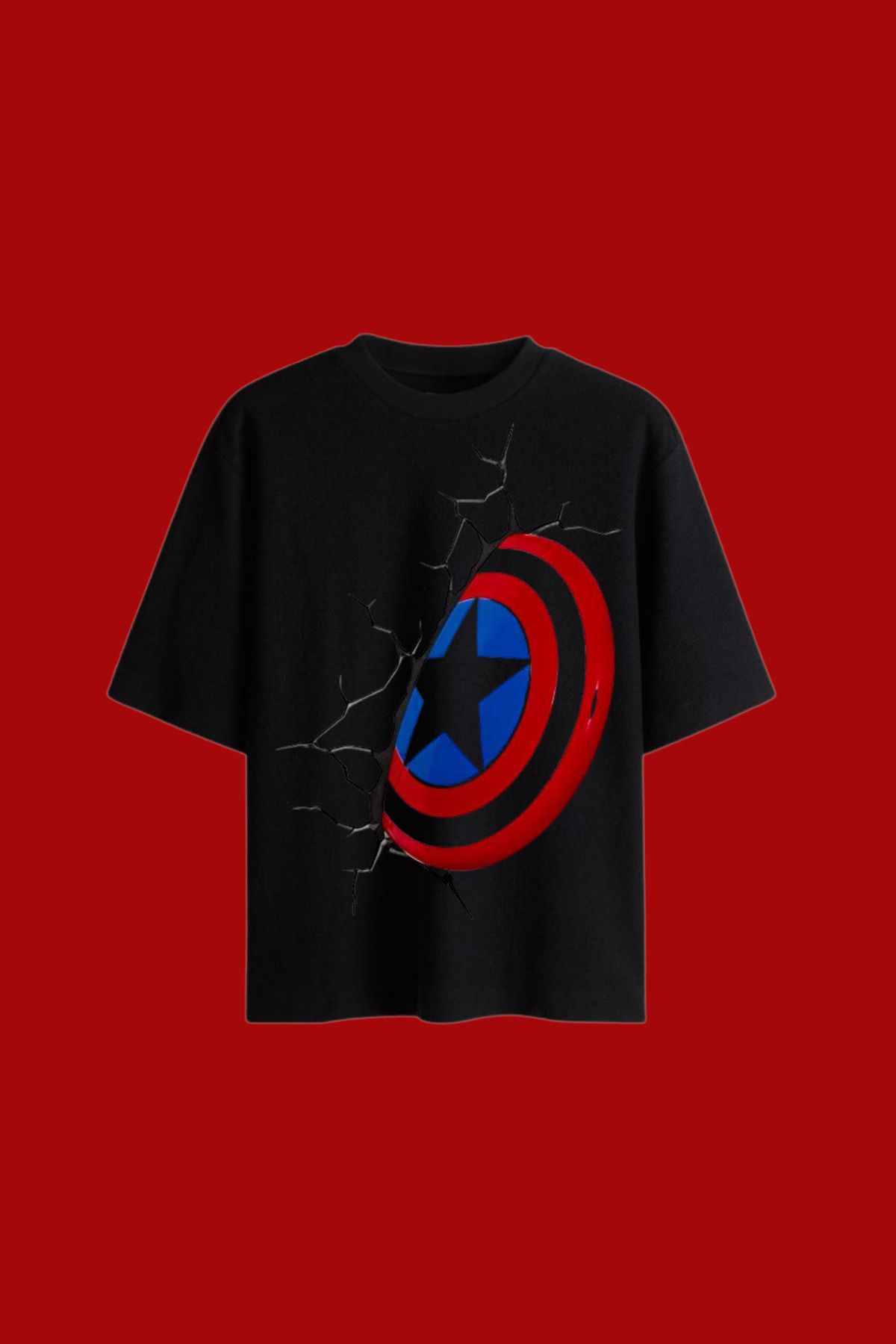 Dupe Design Kaptan Amerika Kalkan Baskılı Oversize T-shirt