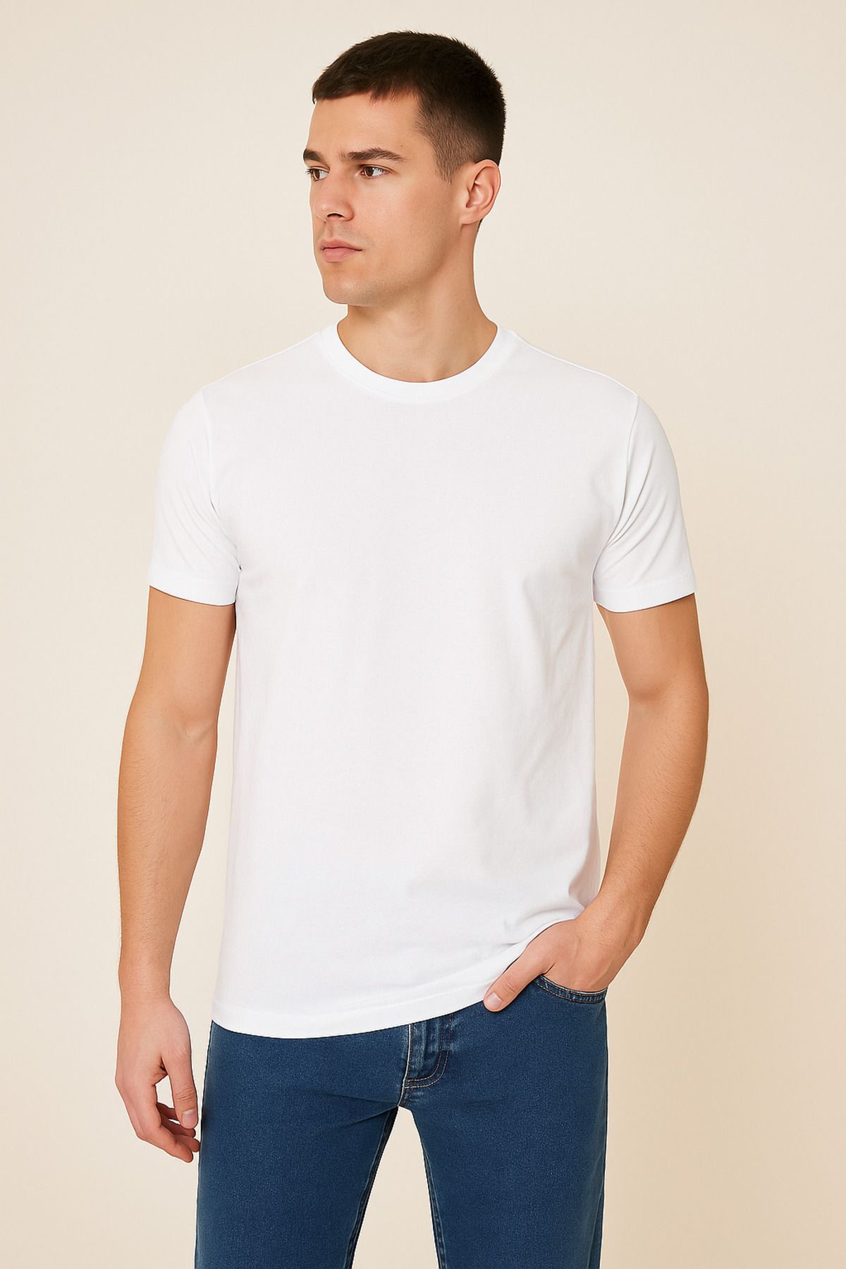 YŞRLİNE COLLECTİON YSR TEKSTIL BEYAZ DUZ T-SHIRT KISA KOL