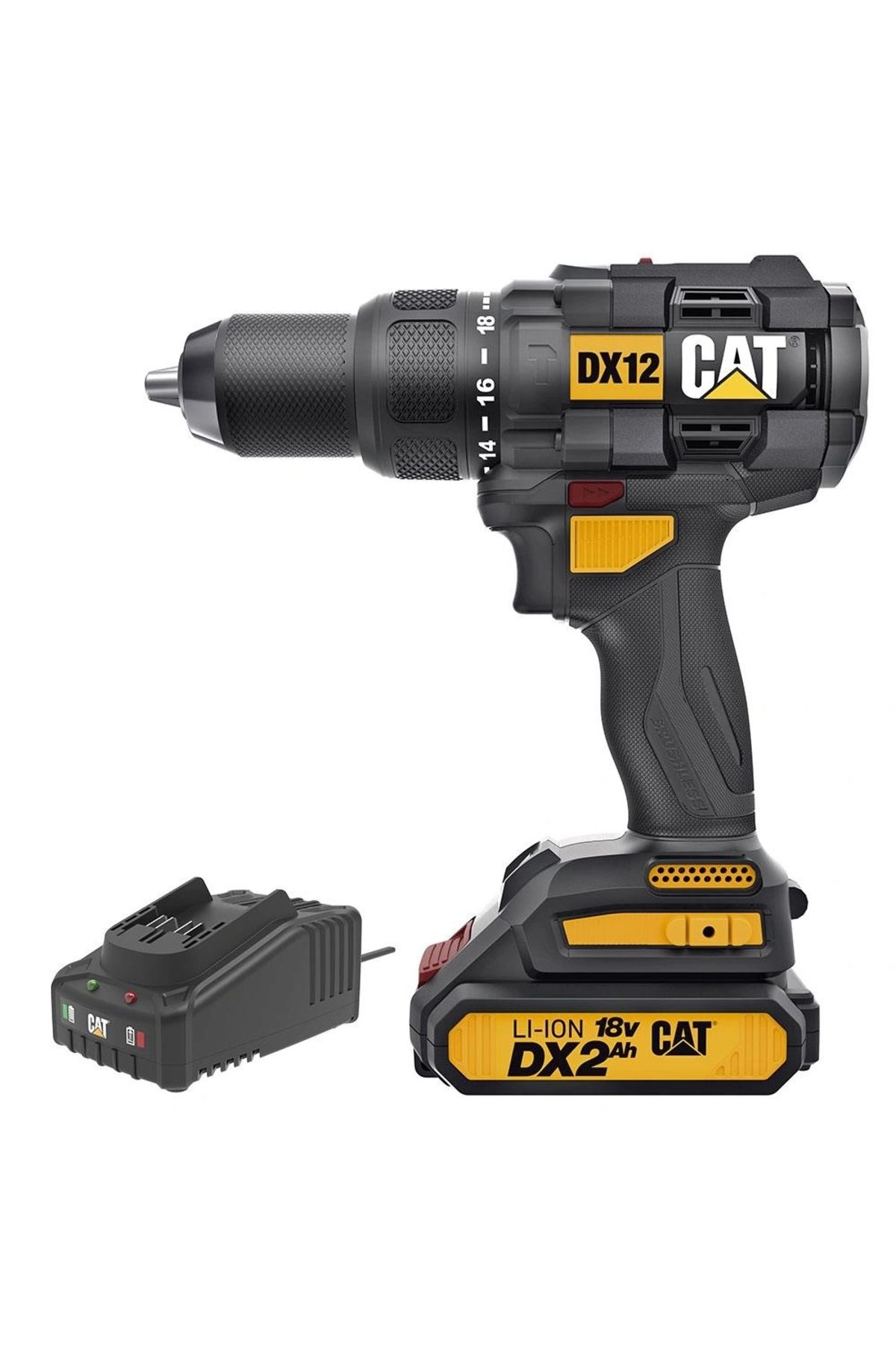 ShopNova CAT DX12BC 18Volt/2.0Ah Li-ion Tek Akülü Kömürsüz Profesyonel Şarjlı Darbeli Matkap