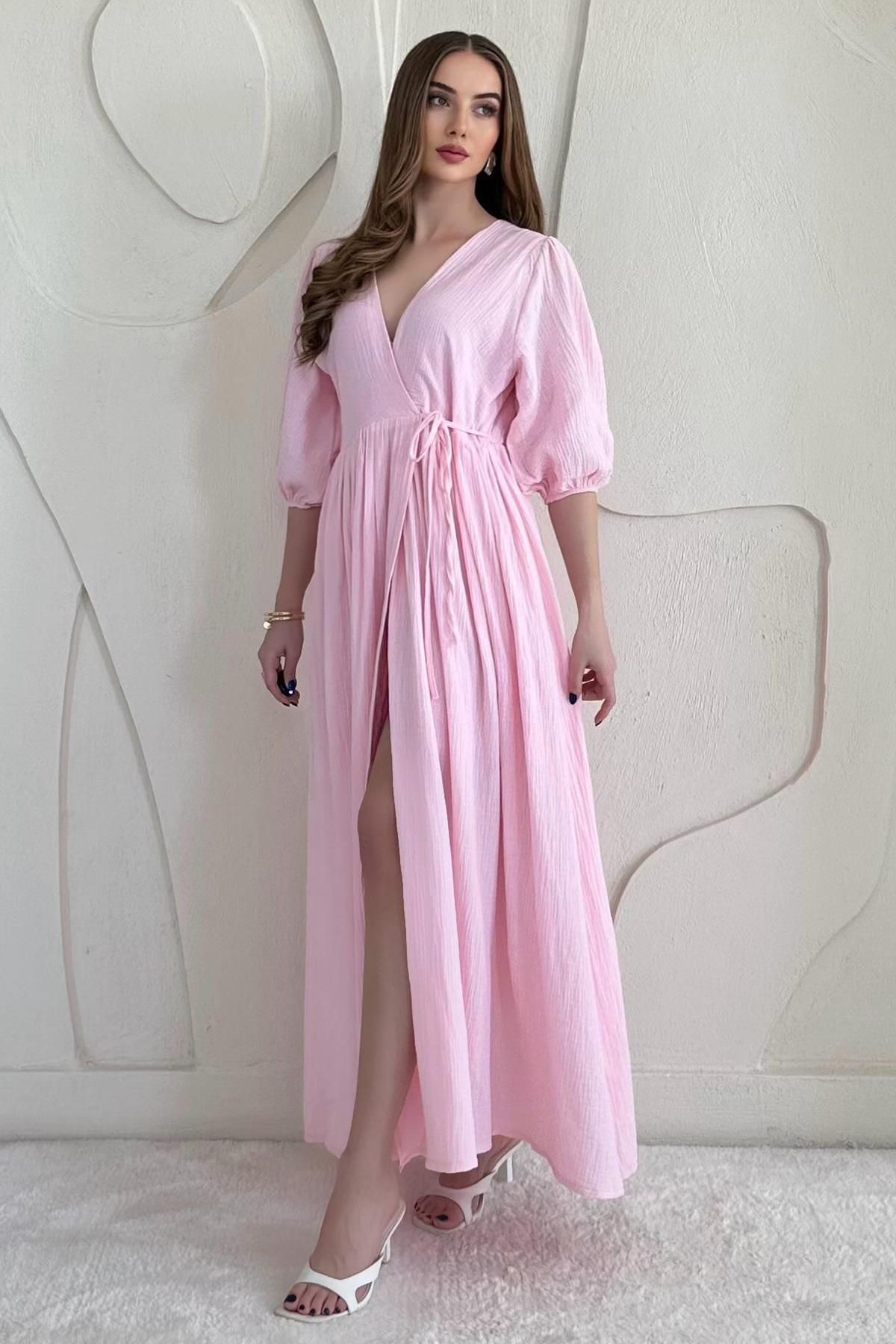 Elbee Fashion Woman Bağlama Detaylı Müslin Elbise