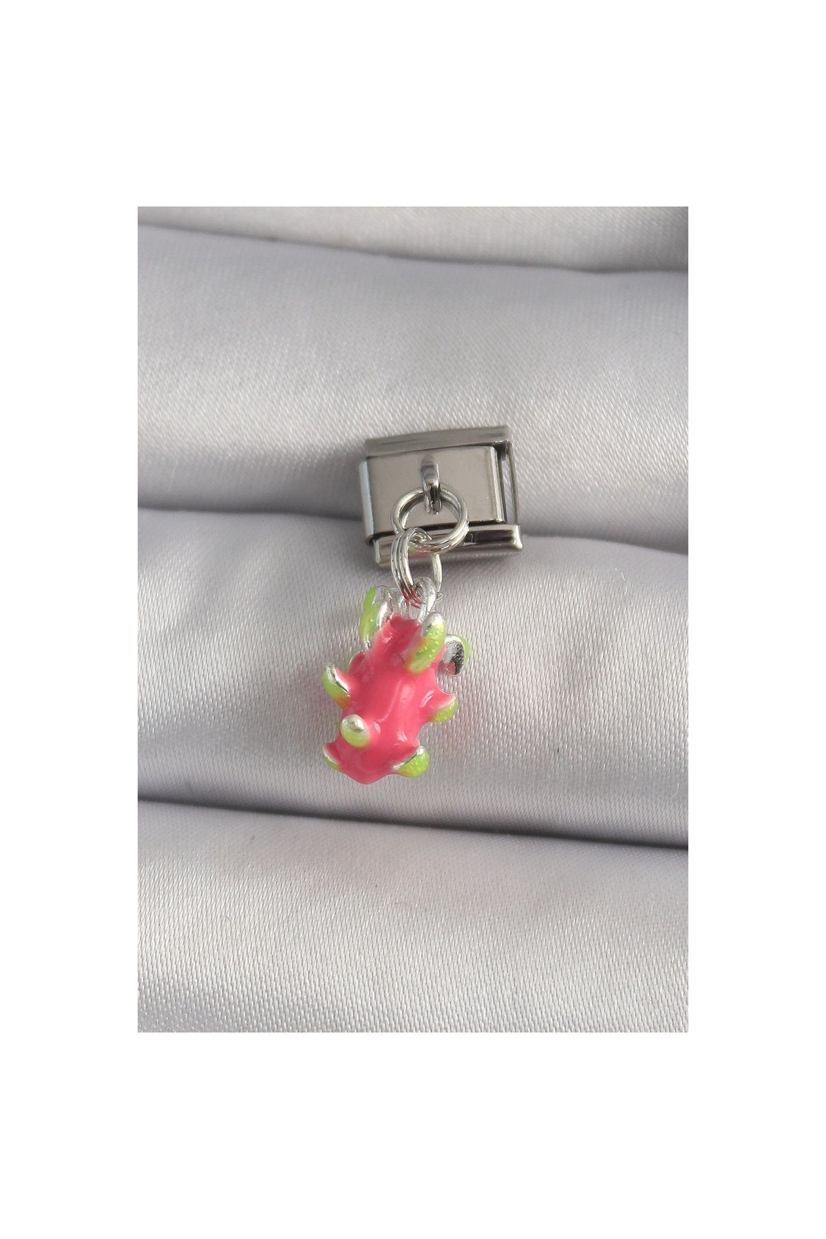 maarketim 316L Çelik Gümüş Renk Sallantı Ejder Meyvesi Model Nomination Charm