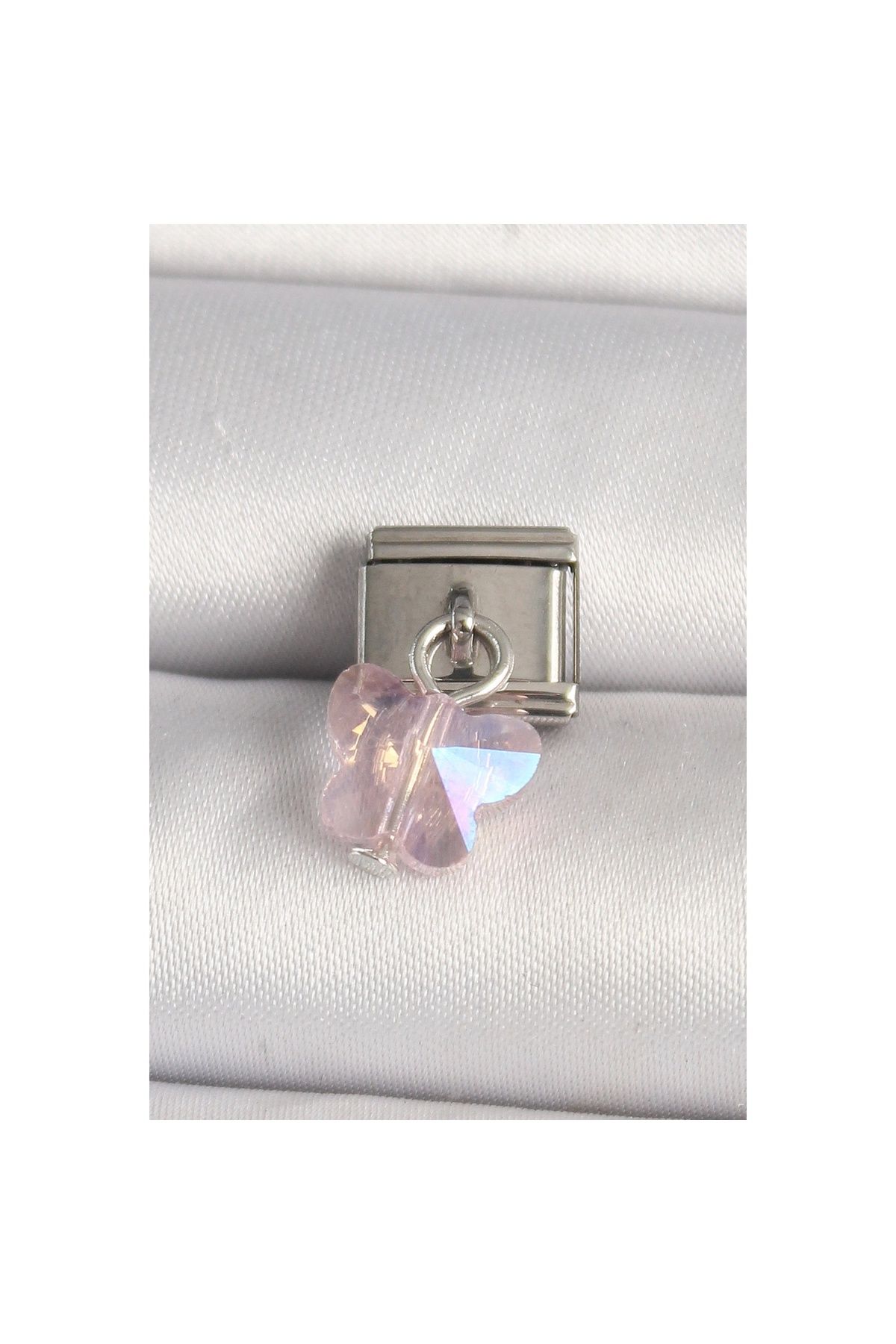 maarketim 316L Çelik Gümüş Renk Pembe Zirkon Taşlı Kelebek Model Nomination Charm