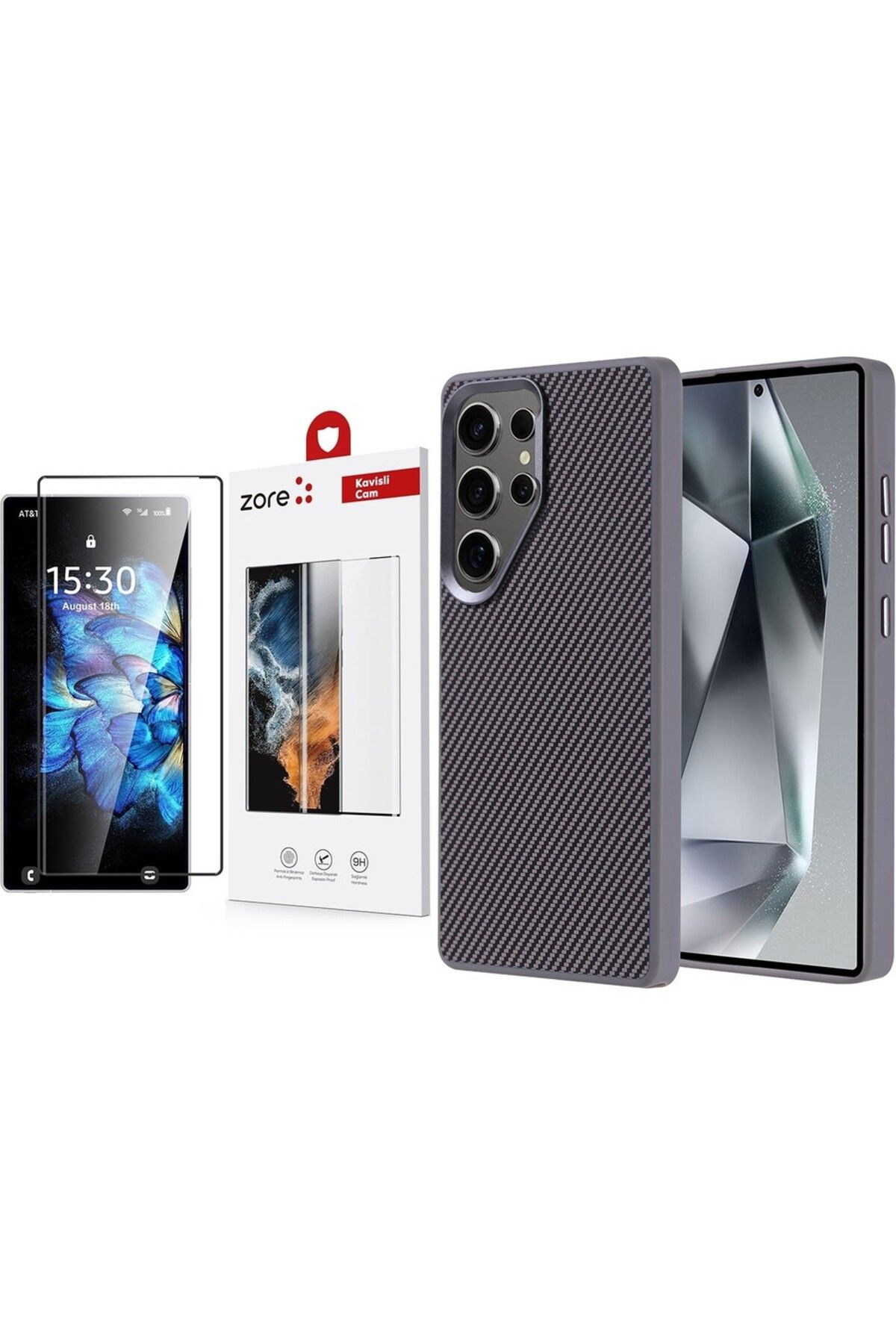 Vendas Galaxy S25 Ultra Kılıf M-safe Şarj Özellikli Karbon Fiber Zore Troy Kapak + Dias Cam Ekran Koruyucu