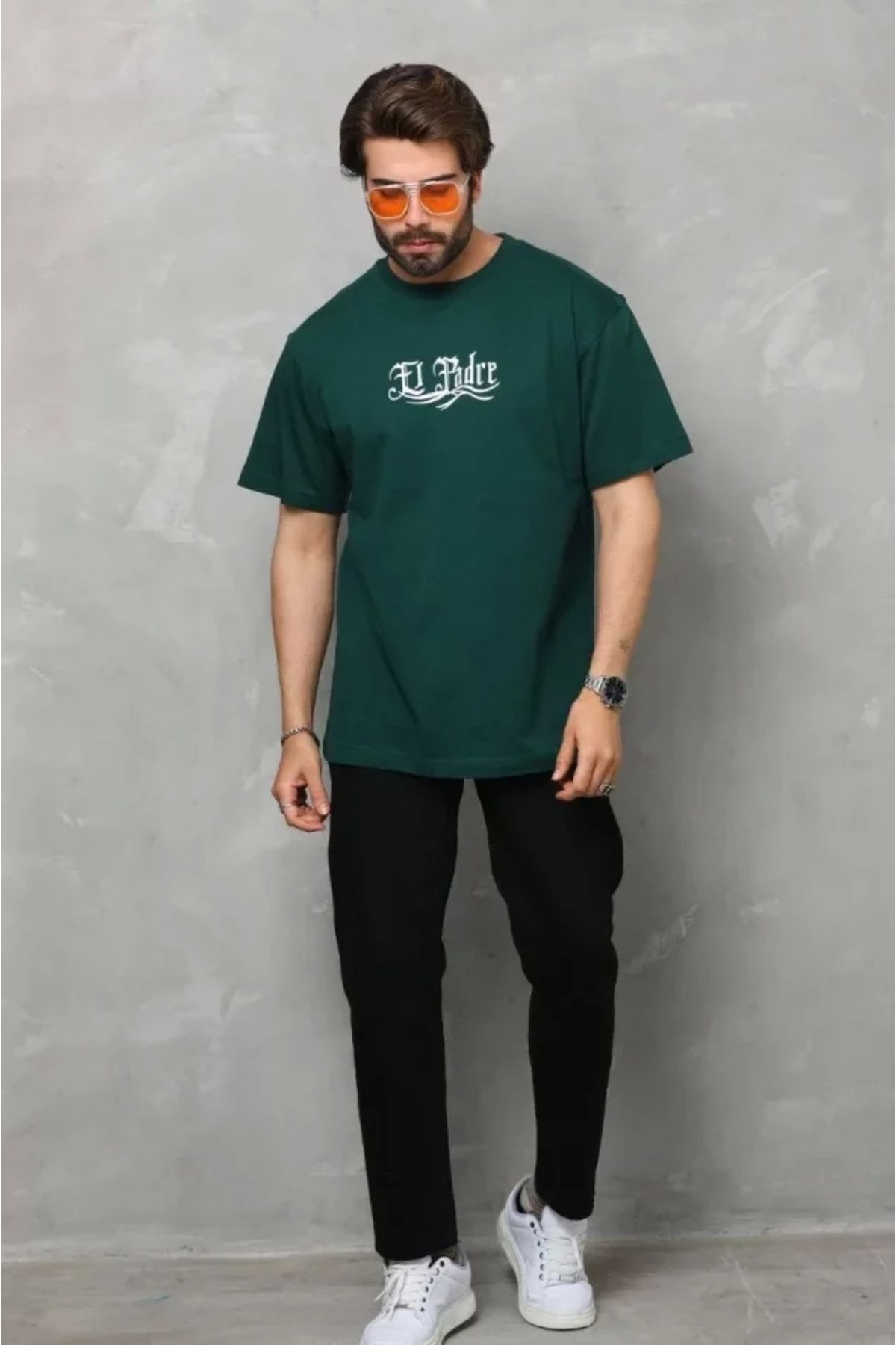 MODA Unisex Bisiklet Yaka Baskılı Oversize Thirt Yeşil