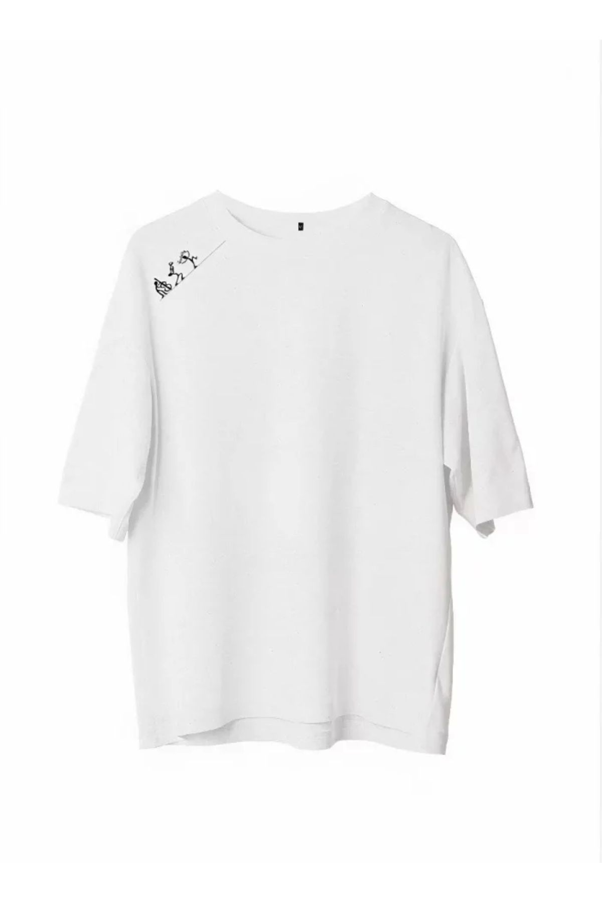 MODA Unisex Bisiklet Yaka Baskılı Oversize Thirt Beyaz