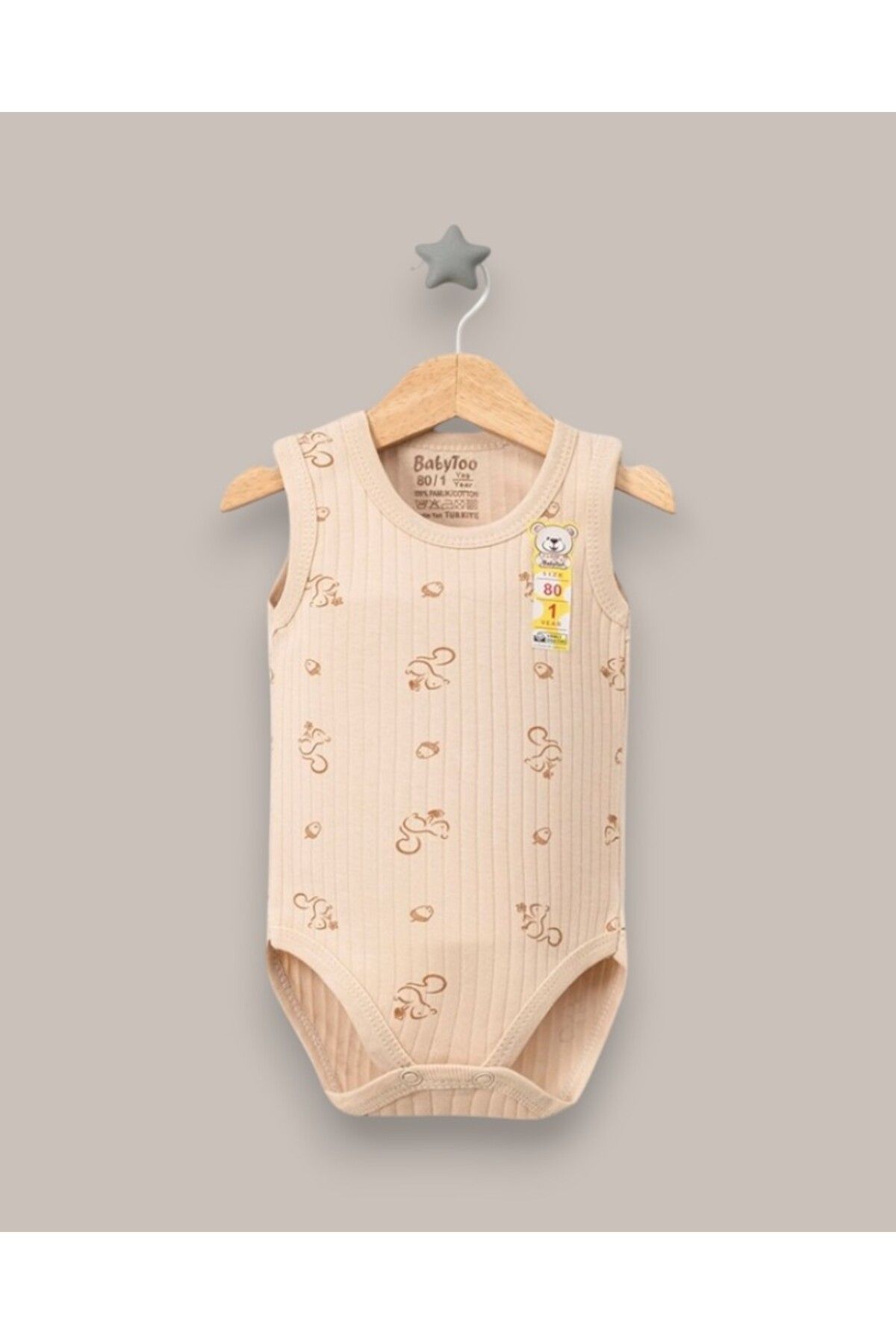 MINNOOSH BABY Sıfır Kol Desenli %100 Pamuk 0-9 AY Çıtçıt Zıbın
