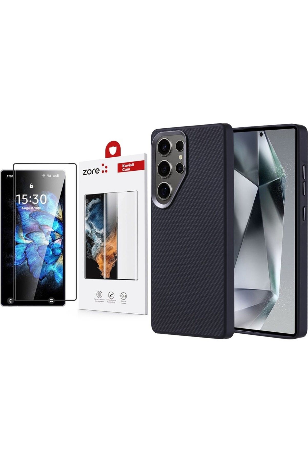 Vendas Galaxy S25 Ultra Kılıf M-safe Şarj Özellikli Karbon Fiber Zore Troy Kapak + Dias Cam Ekran Koruyucu