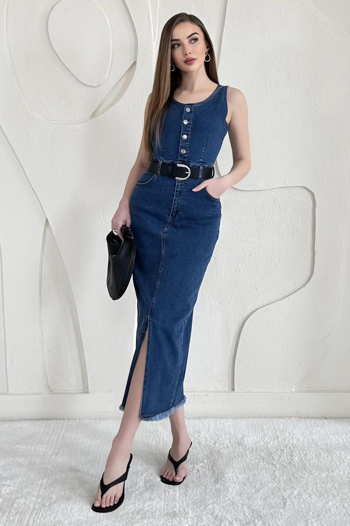 Elbee Fashion Woman Likralı Kot Jile Elbise