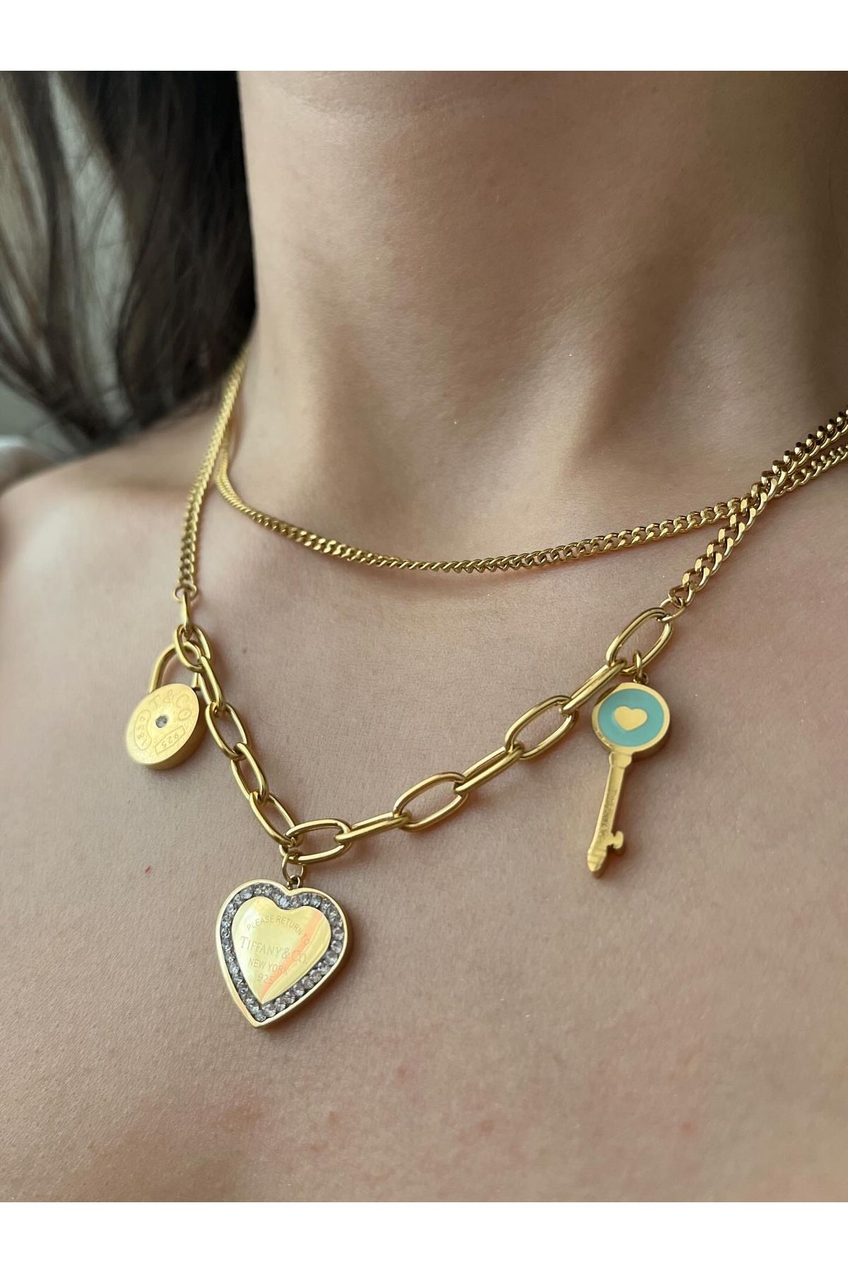 S&A Accessory Charmlı Gold Kolye