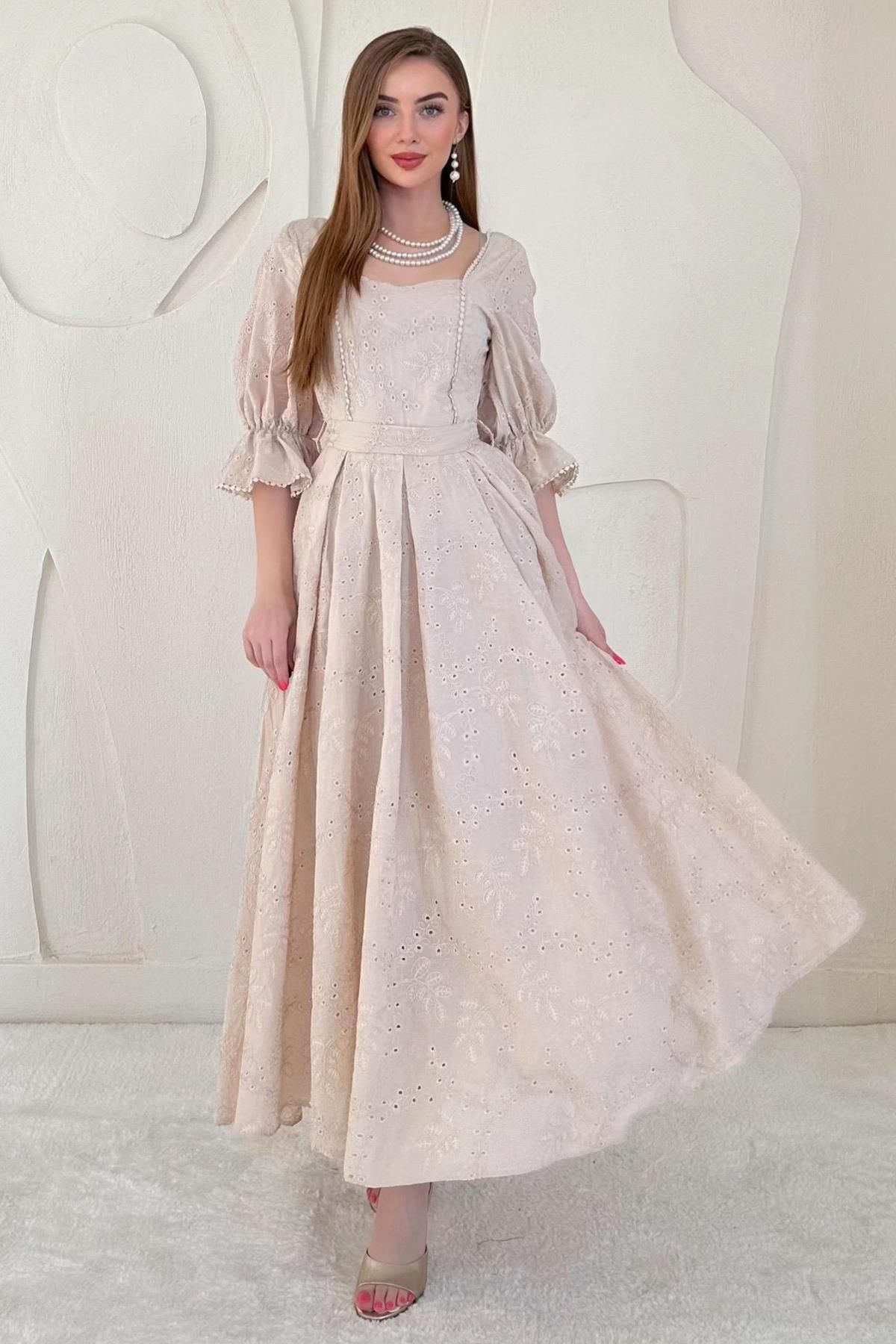 Elbee Fashion Woman Kolu Lastikli Fistolu Kuşaklı Elbise