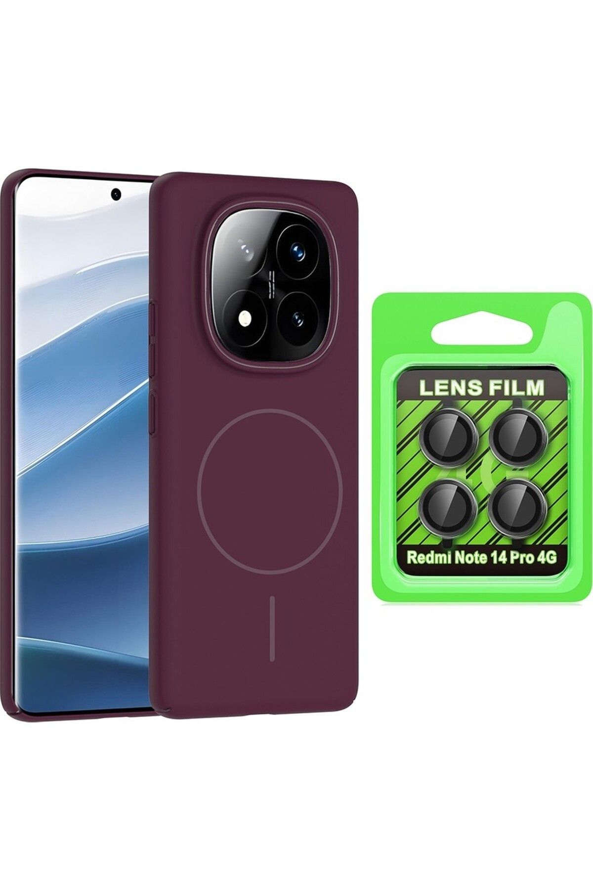 Vendas Xiaomi Redmi Note 14 Pro 4G Kılıf Magsafe Şarj Özellikli Zore Ruby Sert Kapak + Kamera Lens Koruyucu