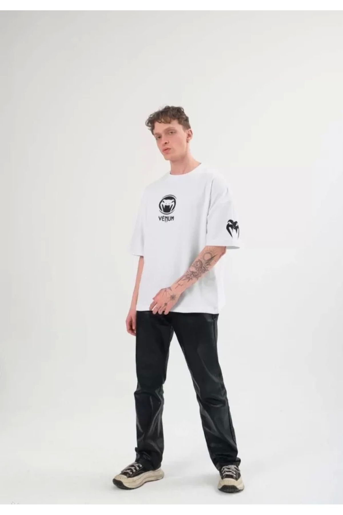 MODA Unisex Bisiklet Yaka Baskılı Oversize Thirt Beyaz