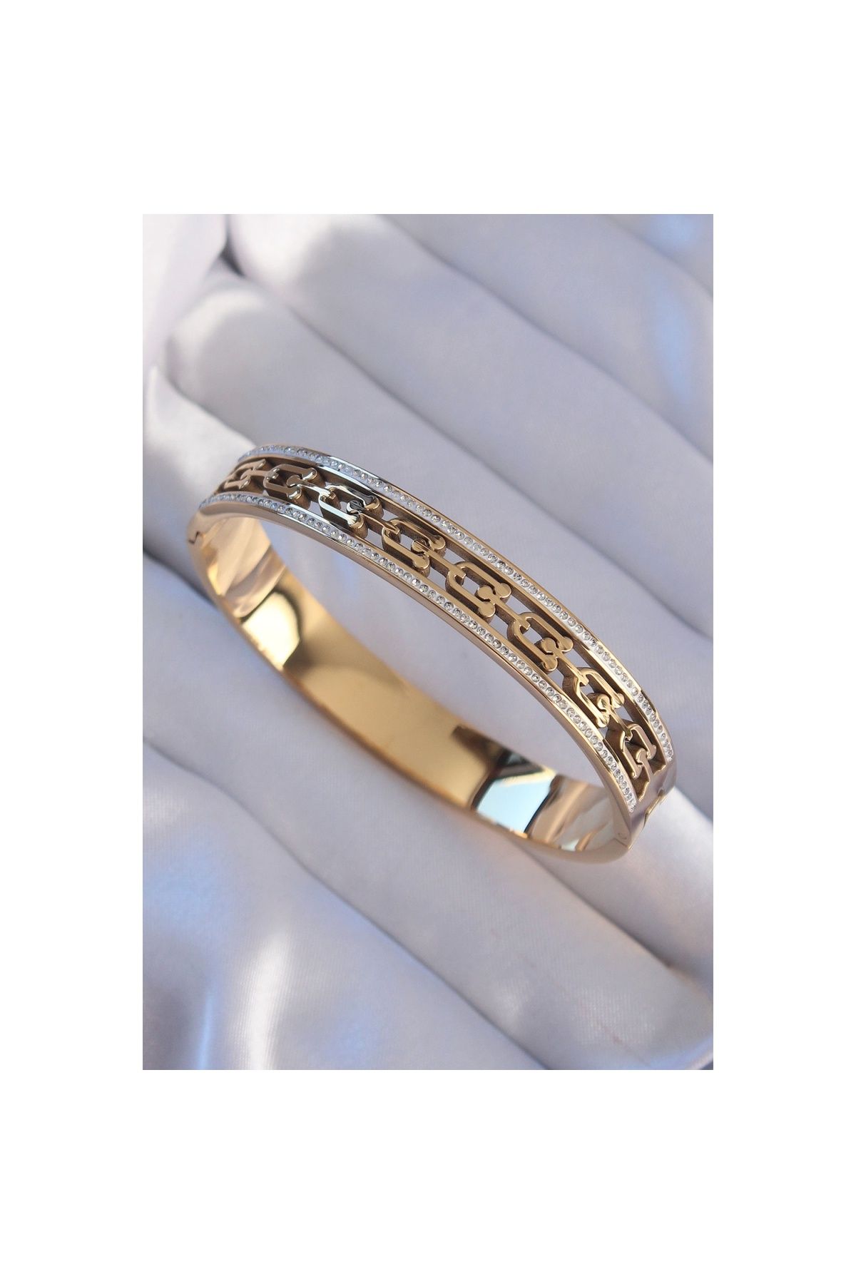 maarketim 316L Çelik Gold Renk Zirkon Taşlı Tiffany Model Kelepçe