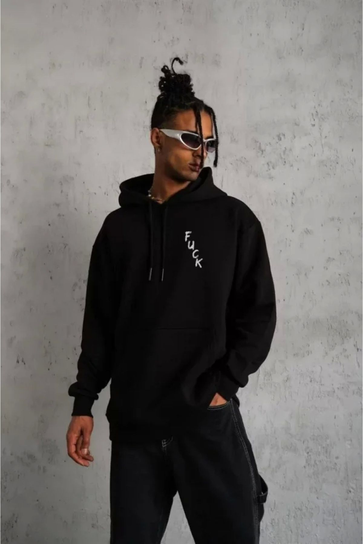 MODA Unisex Kapşonlu Uzun Kol Baskılı weetshirt iyah
