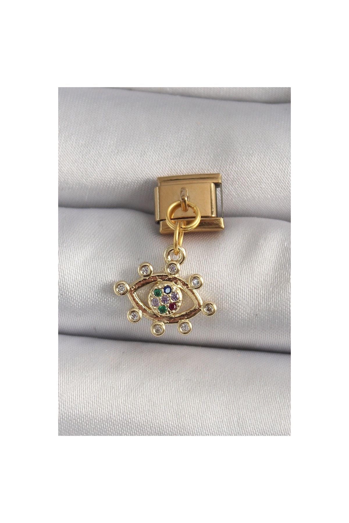 maarketim 316L Çelik Gold Renk Sallantı Zirkon Taşlı Göz Model Nomination Charm