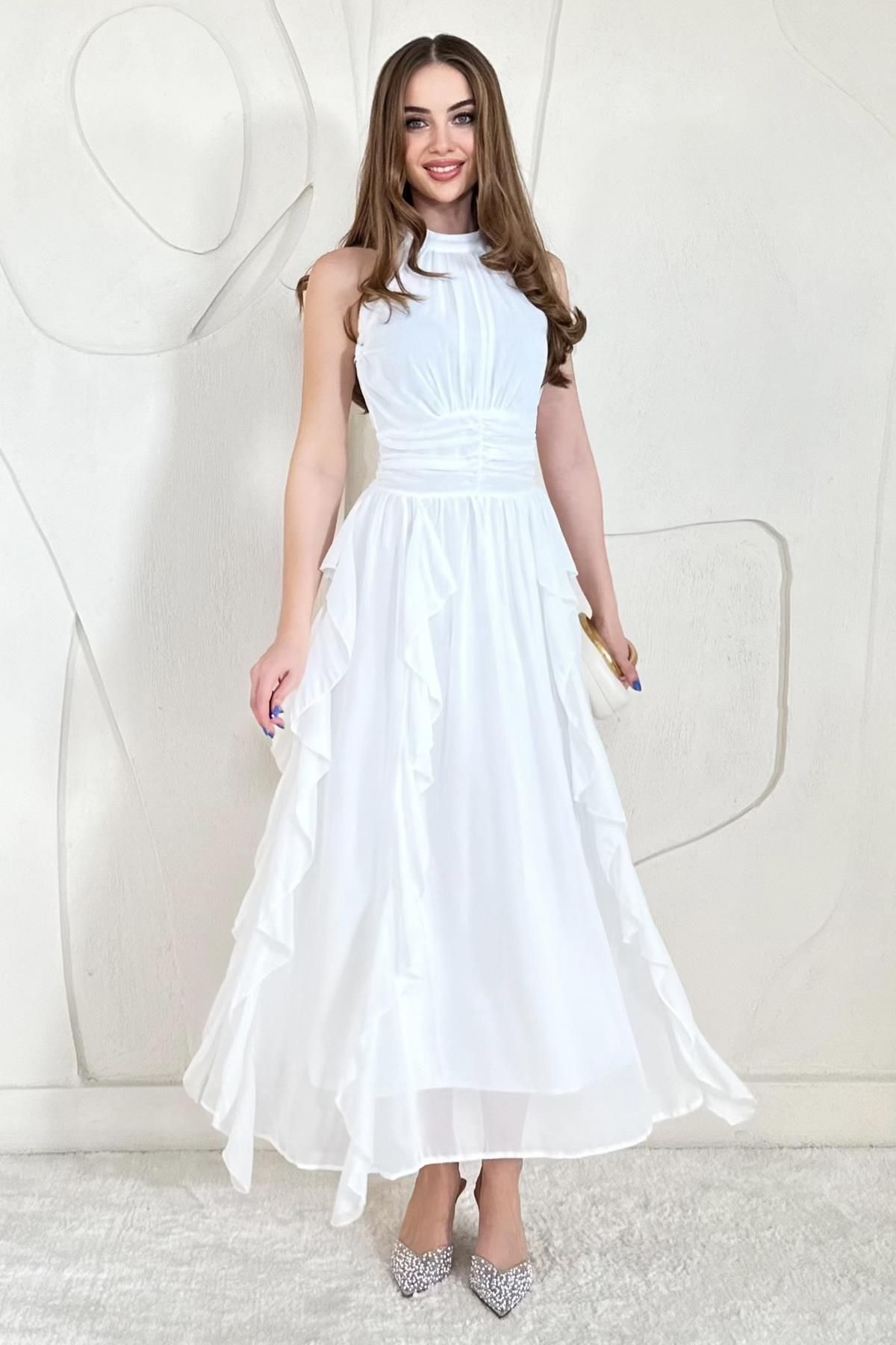 Elbee Fashion Woman Halter Yaka Astarlı Elbise